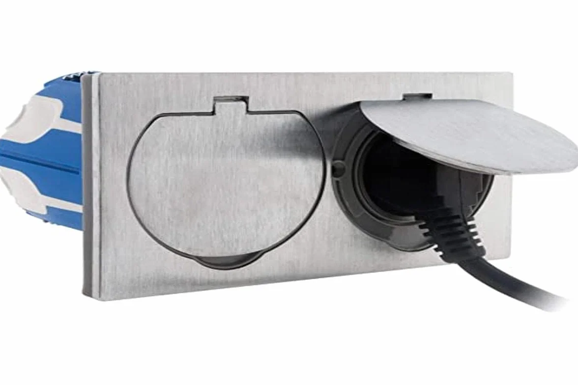 Zenitech - Toma de suelo 16A 2P+T acabado aluminio cepillado - IP55 doble