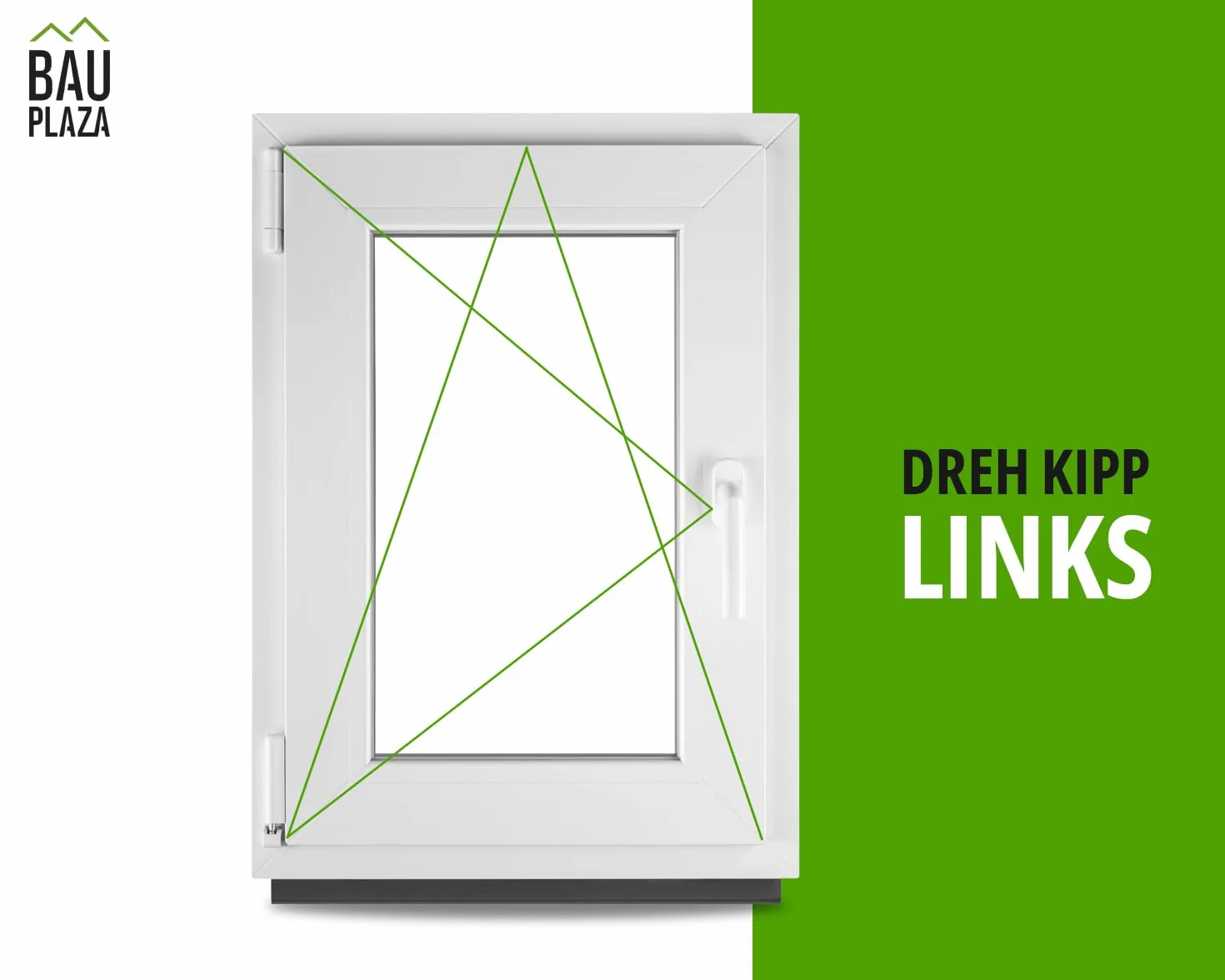 Kunststofffenster BxH 50 x 80 cm Weiß - Dreh-Kipp Kellerfenster DIN Links - 2-fach Verglasung 32 mm - Wärmeschutz & Schallschutz - PVC Fenster für Haus, Keller, Garage
