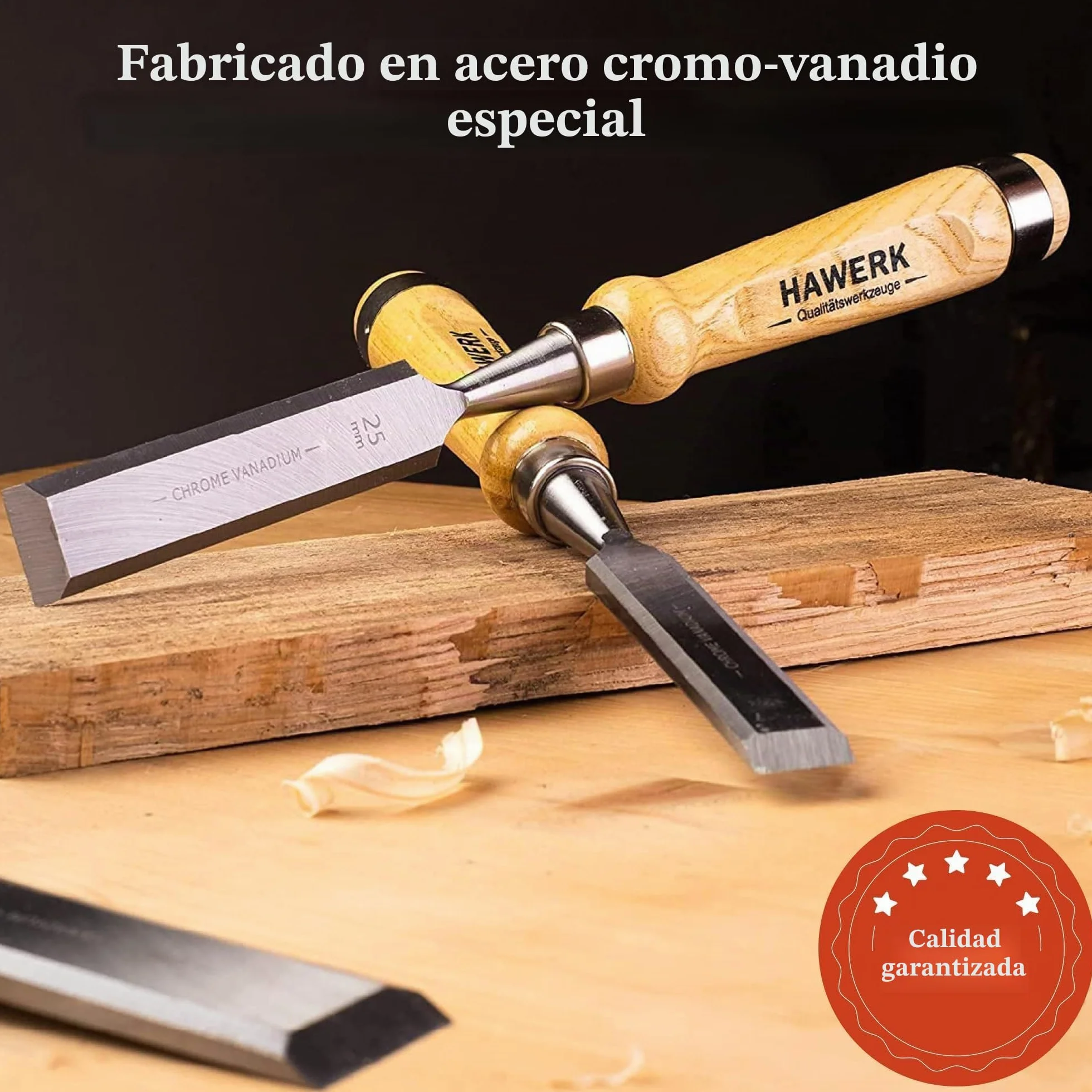 Formones para Madera Profesional - Juego 6x Cinceles para Madera 2x Piedras de Afilar con Maletín - Apto Principiantes y Profesionales del Bricolaje