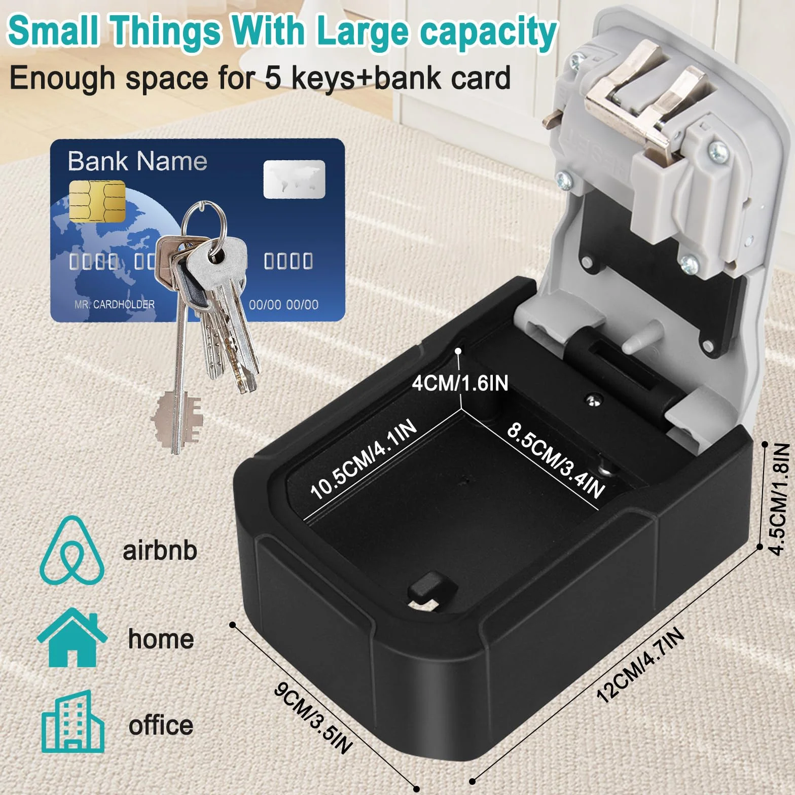 Caja de Seguridad para Llaves Exterior Impermeable Cajetin con Codigo 4 Dígitos Grande Resistente Pared Cajas Seguridad Combinación para Hogar Garaje Oficina Gimnasio