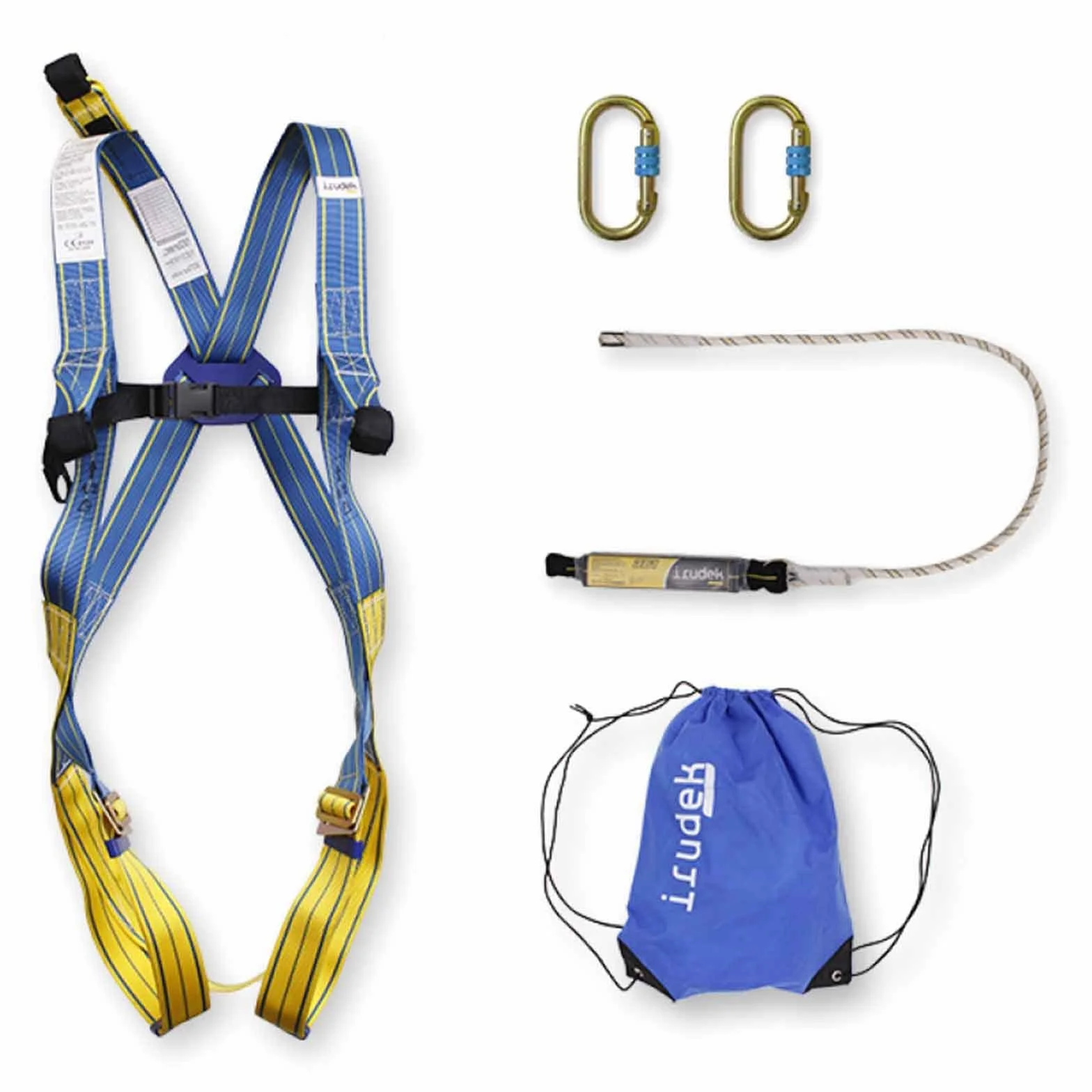 Irudek KIT APENINOS L-XL - Kit Anticaídas Certificado para Trabajos en Altura | Arnés Light Plus 2 + Absorbedor con Cuerda + 2 Mosquetones Steelsafe | EN 361 / EN 362 / EN 355