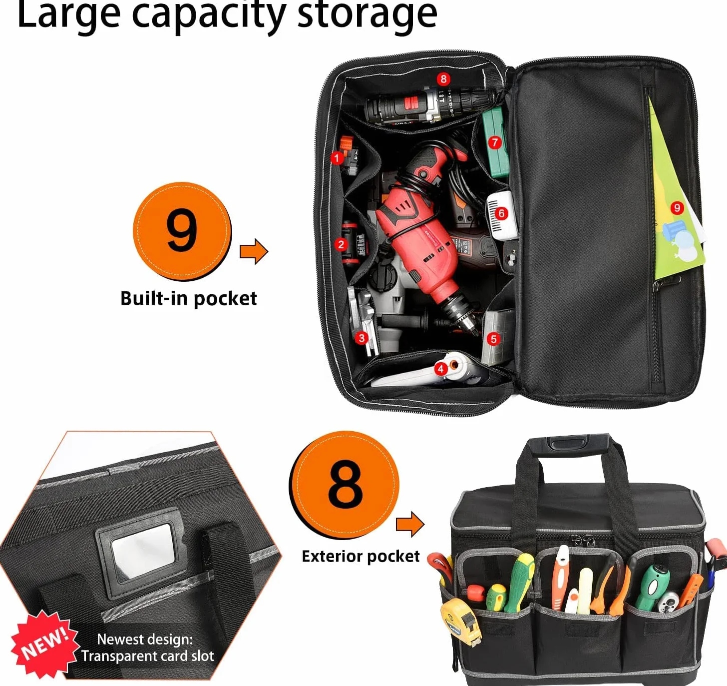 Regalo impermeable y plegable para el día del padre, electricista, grande, negro, con bolsillo interior, incluye correa para el hombro