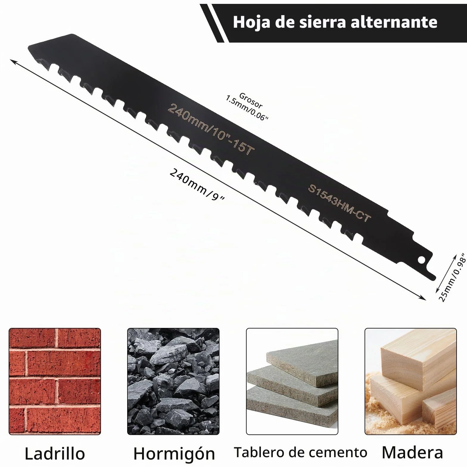 Hojas de Sierra Sable, Profesión Sierra De Sable, Accesorios Sierra sable, Hoja de Sierra Sable Universal para Metal, Madera, Hormigón Poroso,Ladrillo,Placa de Cemento (240 mm)