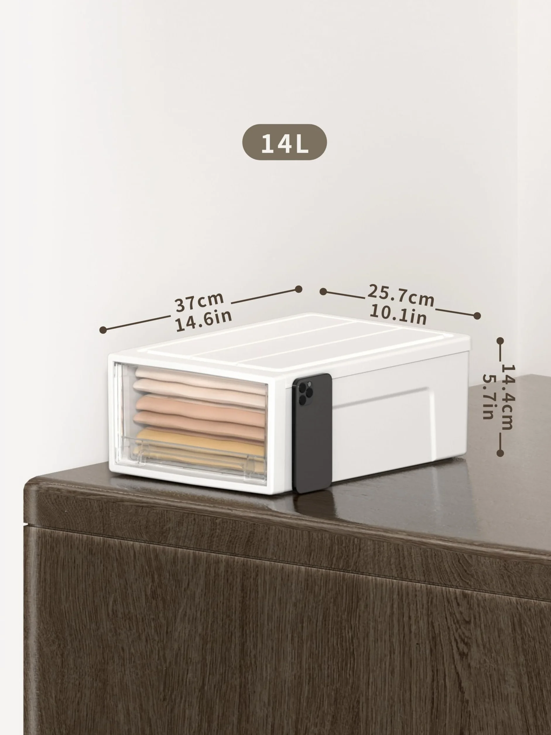 Cetomo 14L*3 Cajones de Almacenamiento de Plástico, Torre Apilable para Escritorio, Blanco Transparente