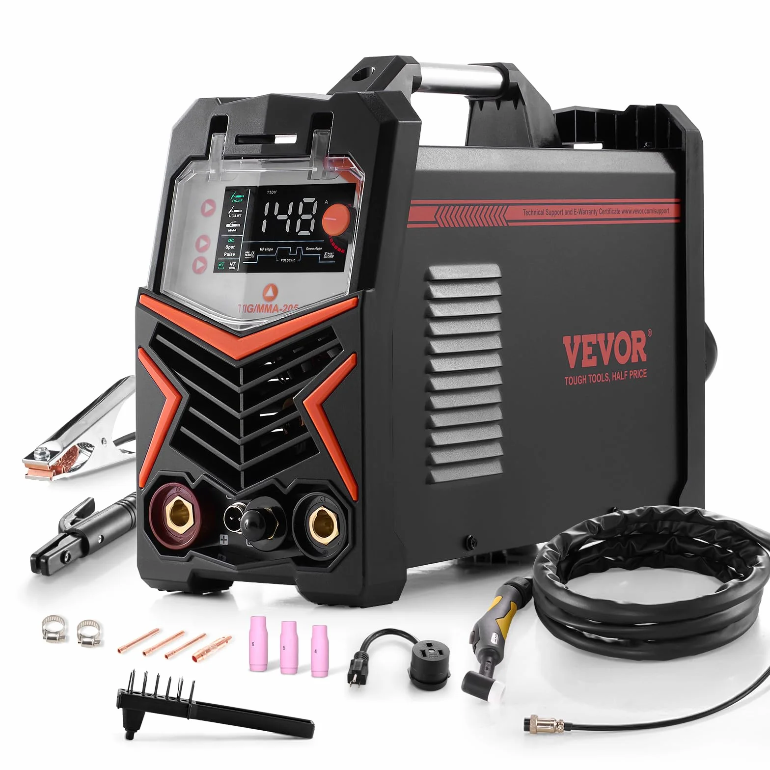 VEVOR Máquina de Soldar TIG 3 en 1 de 205 A, Pantalla LED Grande, Máquina de Soldadura TIG con Inversor IGBT y Arranque de Alta Frecuencia, TIG CC/TIG Pulsado CC/MMA, Varilla, 388 x 160 x 310 mm
