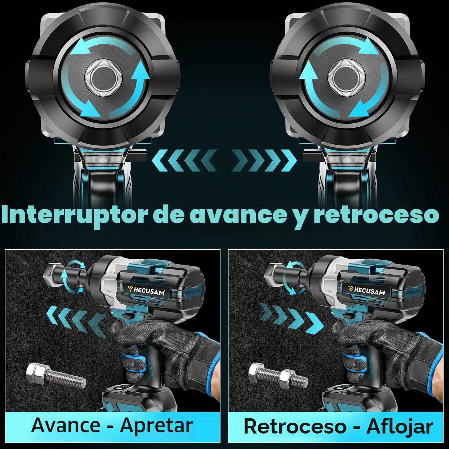 Llave de Impacto inalámbrica sin escobillas, Par máximo de 2100 N.m, 3/4"llave de impacto con Batería de 2x6.0Ah, Cargador Rápido, Atornillador de impacto para coche y maquinaria pesada