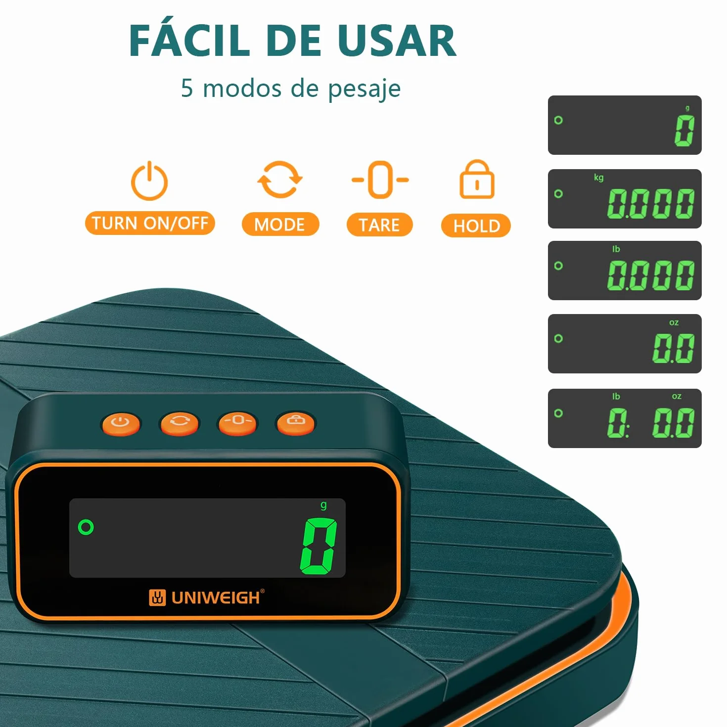 UNIWEIGH Báscula Postal Digital 39kg/86lb con Retención/Tara, Verde