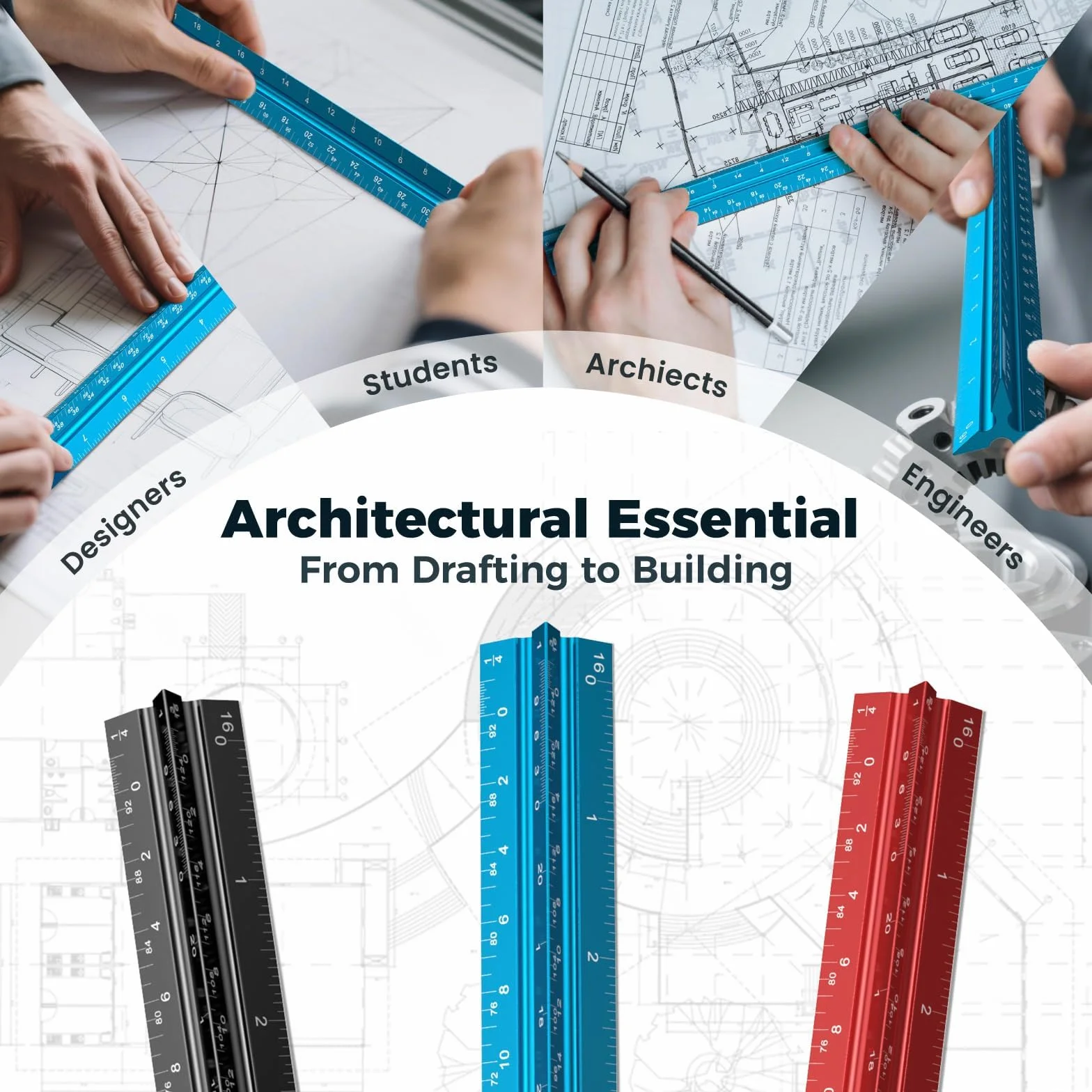 Escalímetro Profesional de Metal 30 cm, Regla Triangular Doble Escala 1:20 1:25 1:50 1:75 1:100 1:125 1:200 1:250 1:300 1:400 1:500 para Arquitectos