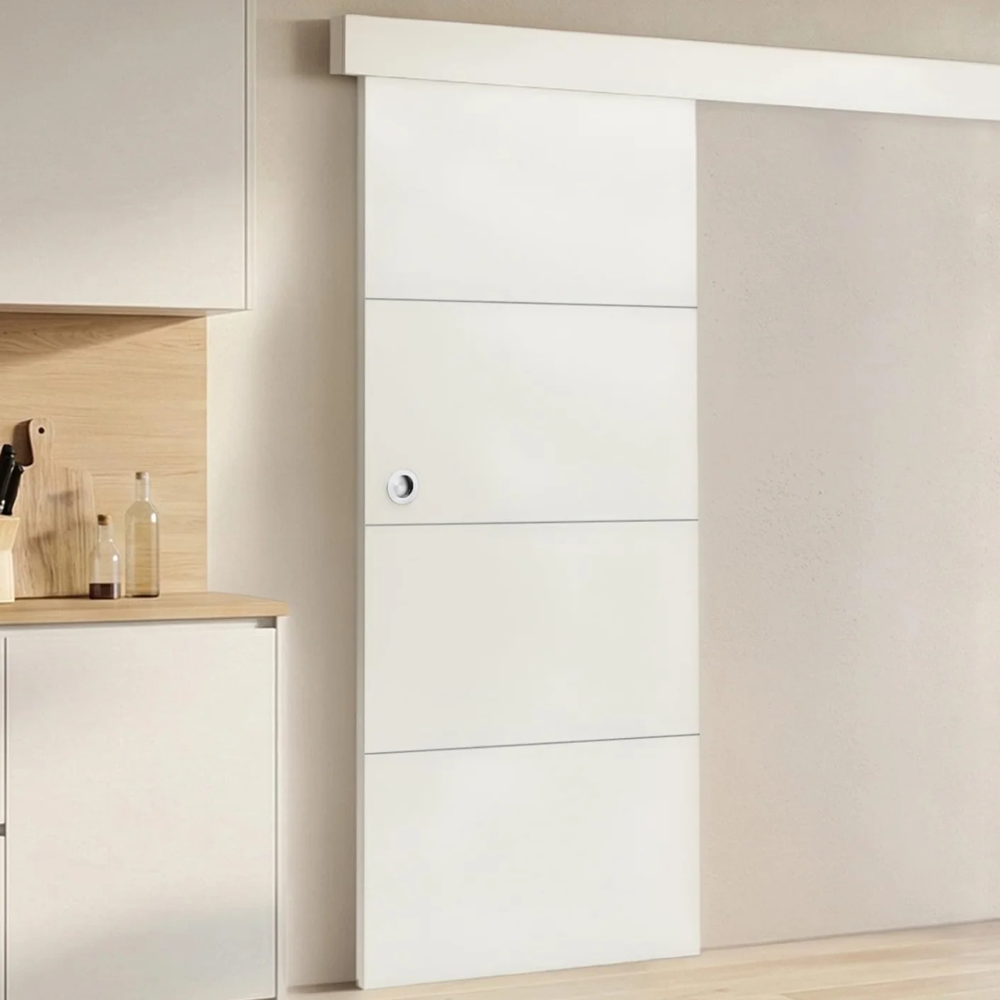 IDMarket - Juego de puerta corredera blanca de 83 cm con riel y fijaciones