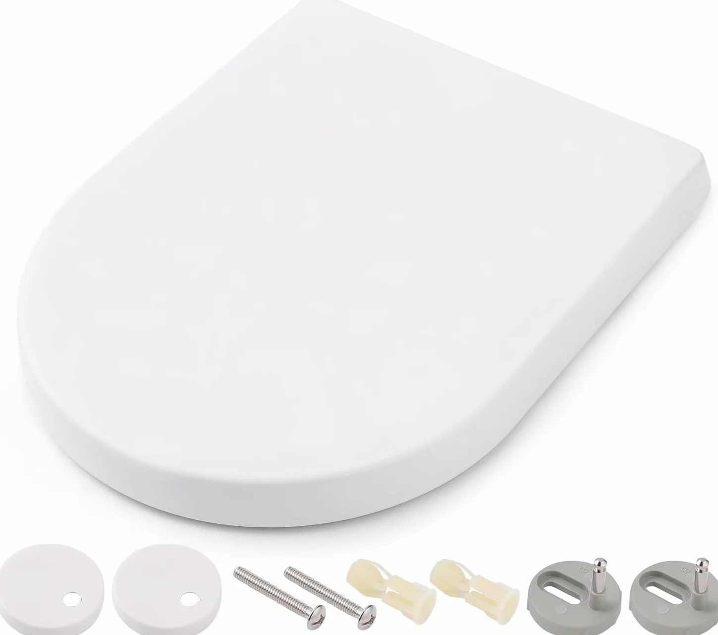 Himimi Tapa WC Universal, Asiento para Inodoro, Asiento de Inodoro en Forma de D, Tapas de Water Cierre Suave Lento, Bisagras Ajustables, Desmontaje Rápido, Fácil de Limpiar(450 x 361 x 53 mm)