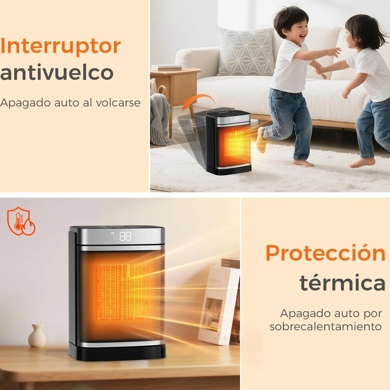 YASHE Calentador Eléctrico PTC de 1500 W con ventilador y ahorro de energía, oscilación de 70°, termostato, control remoto, protección contra sobrecalentamiento y vuelco, temporizador de 1 a 24 h