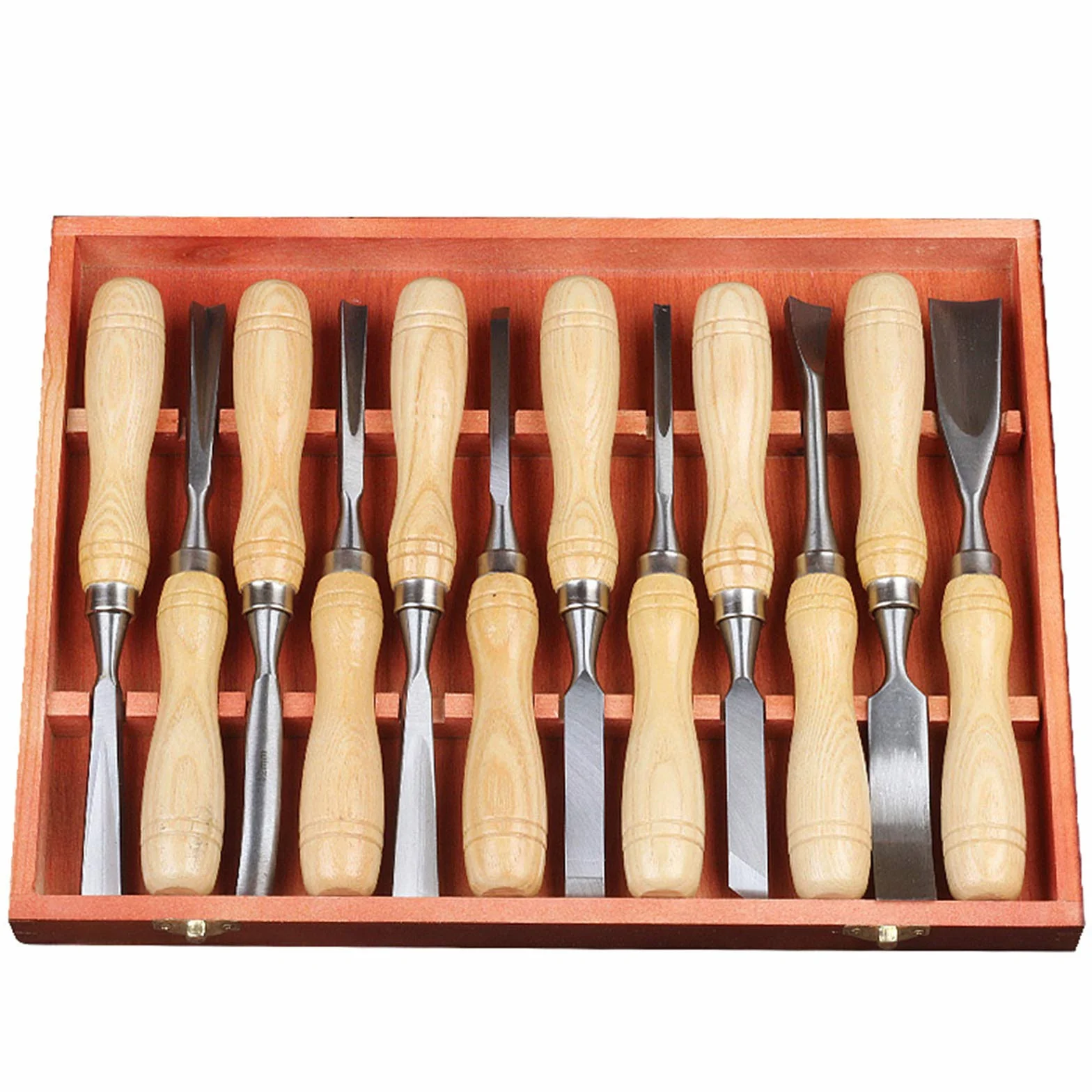 Del mismo tamaño de madera tallando las herramientas conjunto de 12 con la caja de madera - Formones Cinceles Cuchillo de trinchar para principiantes, aficionados y profesionales