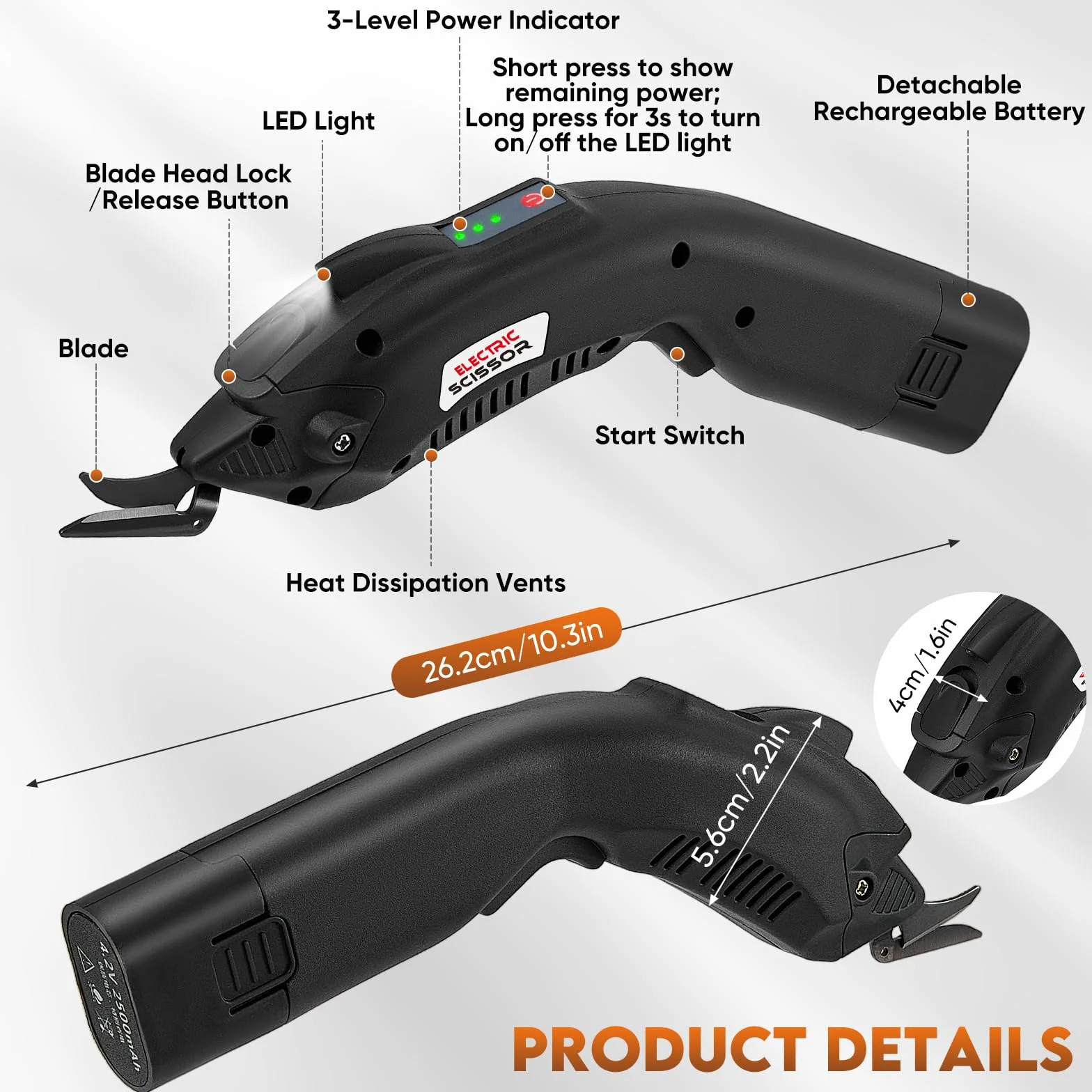 tijeras electrica costura 2pcs 2500mAh batería recargable tijeras eléctricas 6,000RPM Tijeras Electricas Costura con 2 Cuchillas DIY Para Cartón Cuero Alfombra PVC...