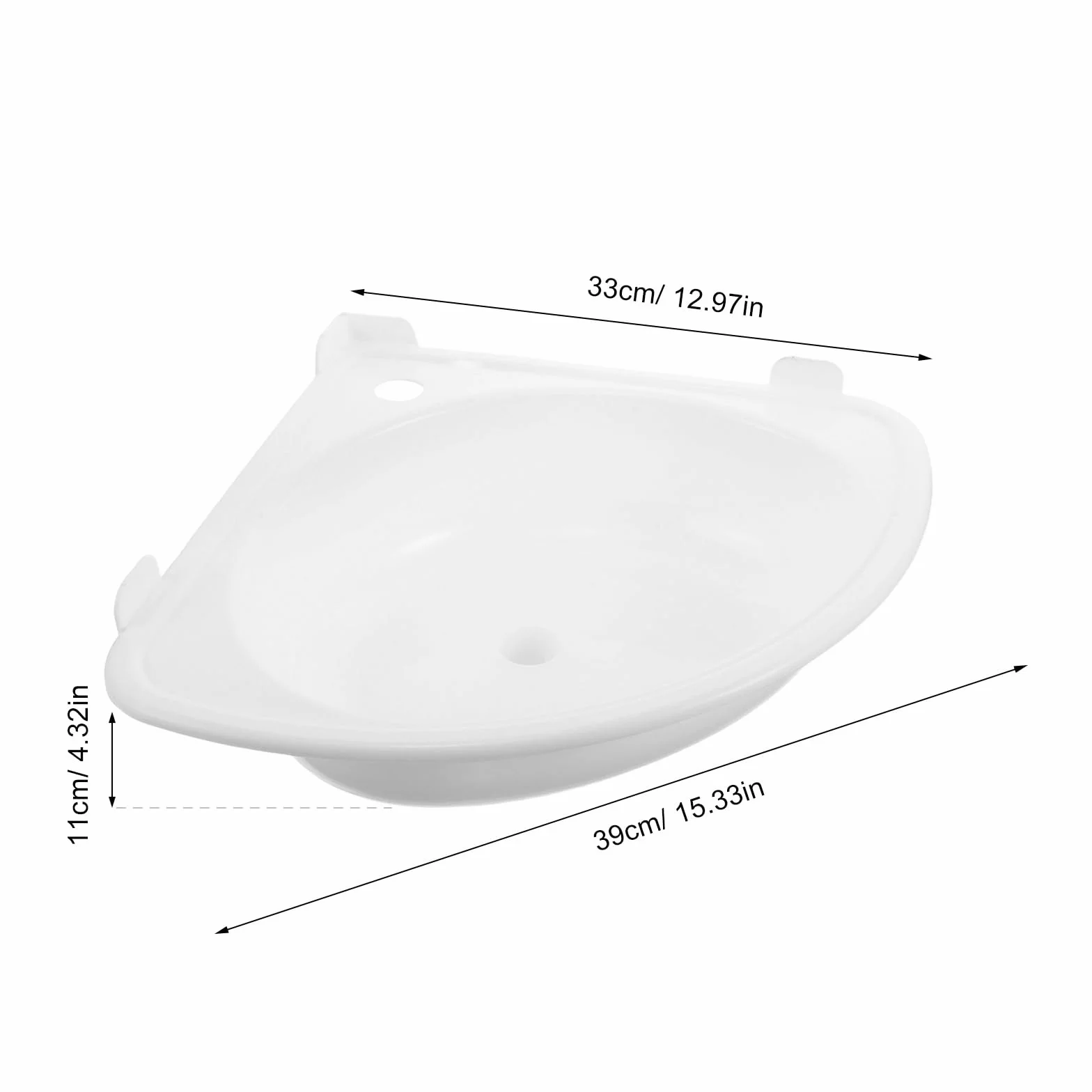 Lavabo triangular de pared de plástico 15,33 x 12,97 pulgadas con orificio para grifo.