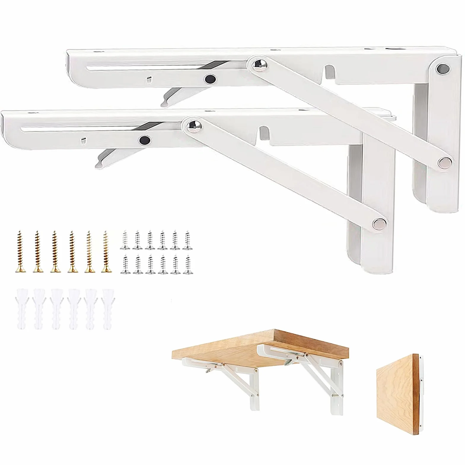 400mm Escuadras Abatibles, 2Pcs Bisagra Mesa Abatible Escuadras para Estanterias, Bisagras Mesa Plegable Inoxidable, Soporte Estantería Plegable, Pared Soporte de Estante, Carga: 90KG.