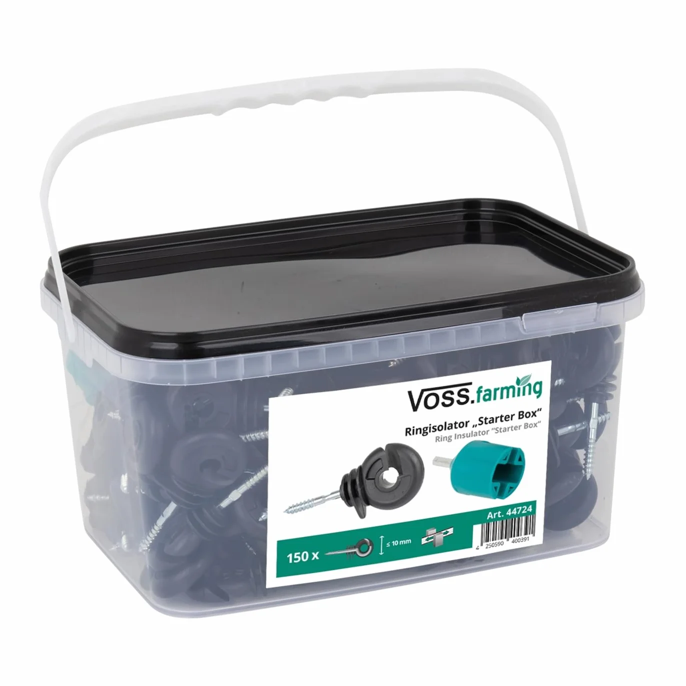 VOSS.farming 150x Anillo aislador para Hilo, Cinta, Cable para Pastor eléctrico, con Tornillo para Madera + Accesorio para Montaje