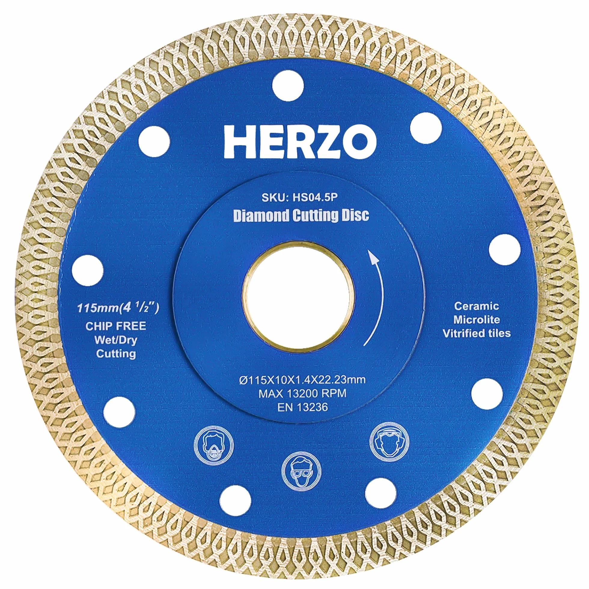 HERZO Discos de Diamante 115 mm x 22,23 mm para Azulejos - Disco de Diamante 115 mm para Azulejos, Gres Porcelánico, Porcelana y Cerámica