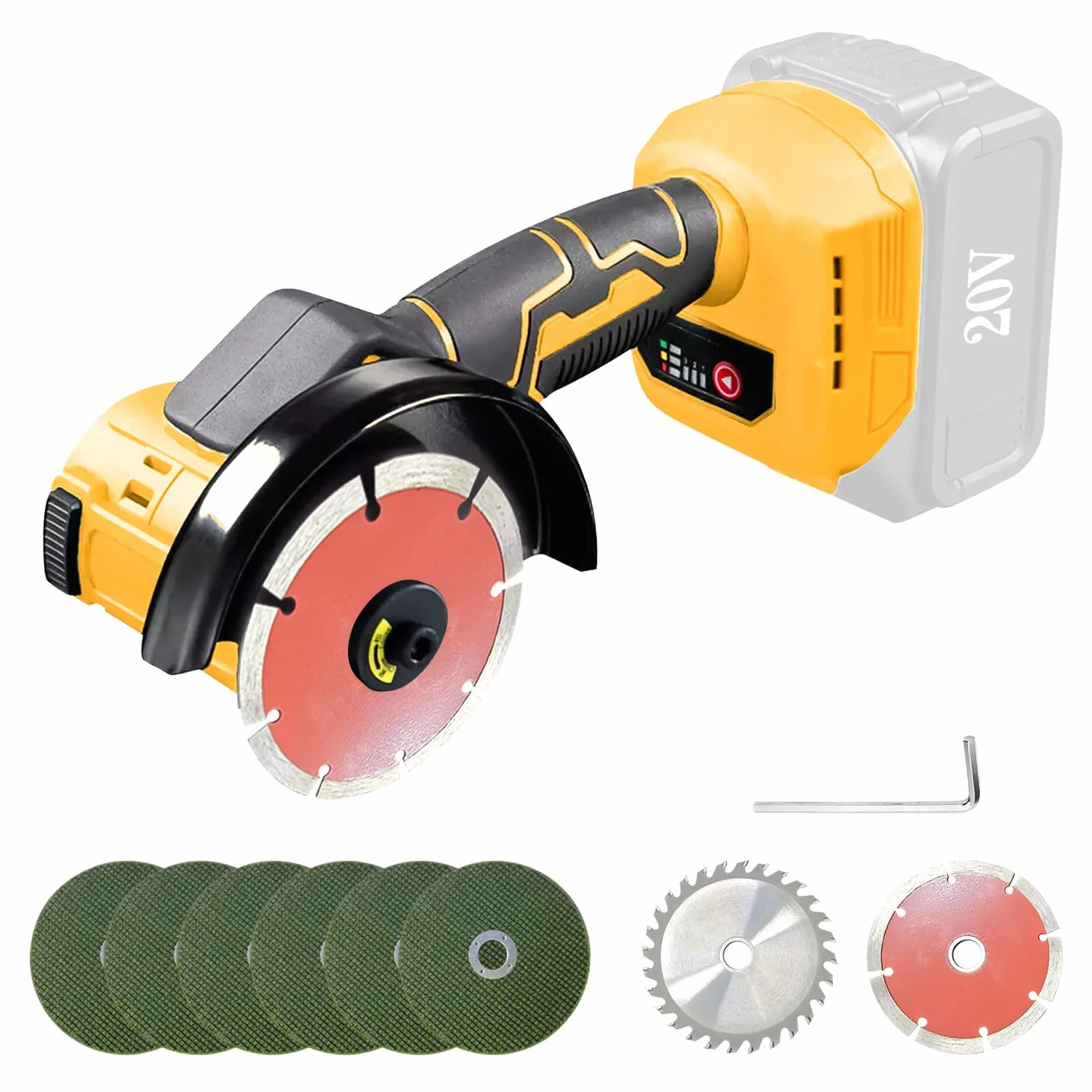 Amoladora angular inalámbrica para Dewalt 20 V, 12 000 rpm, herramienta de corte inalámbrica, amoladora eléctrica, motor sin escobillas con 6 cuchillas de 100 mm para cortar madera, plástico y metal