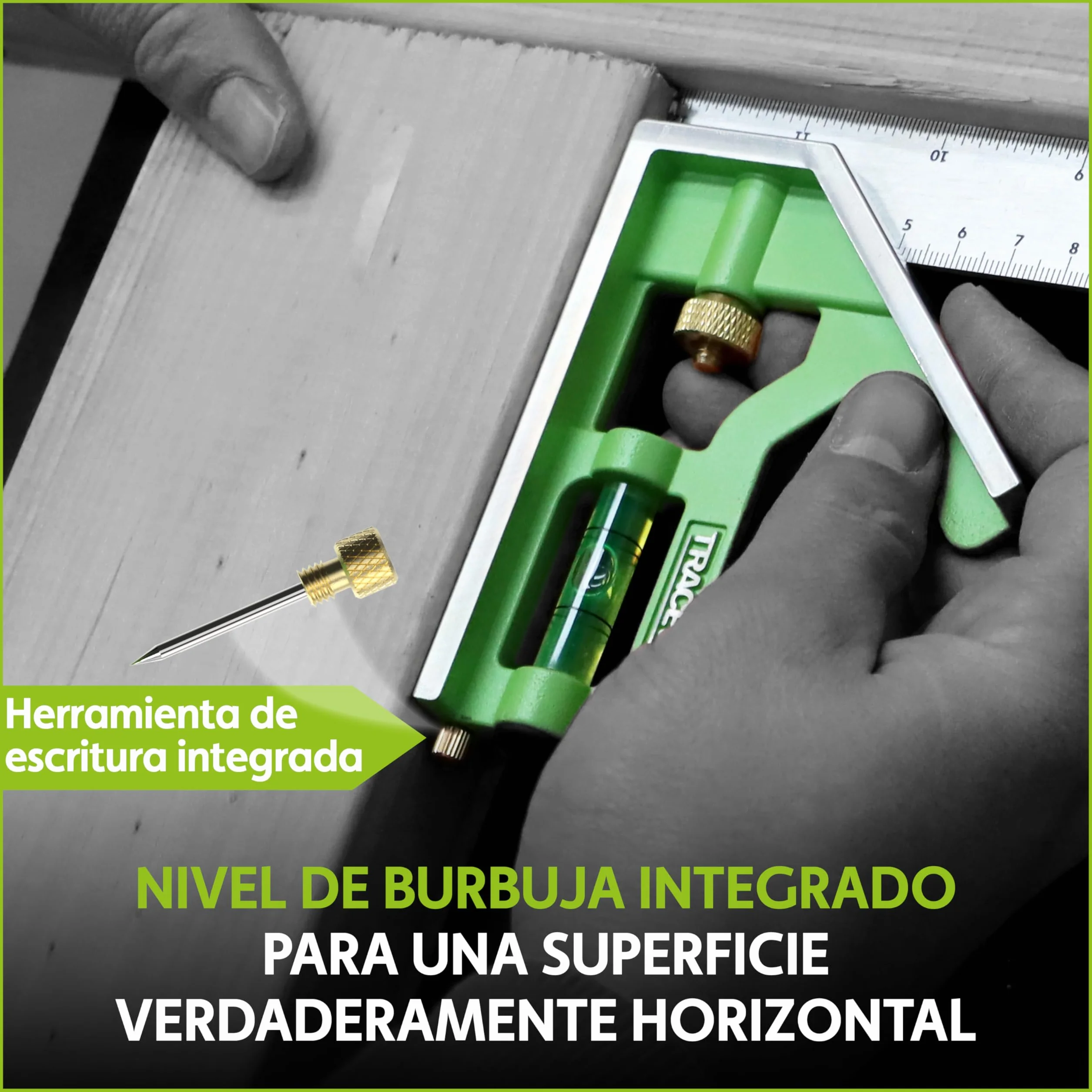 TRACER Escuadra combinada 300 mm 45/90 grados nivel de burbuja herramienta de medición