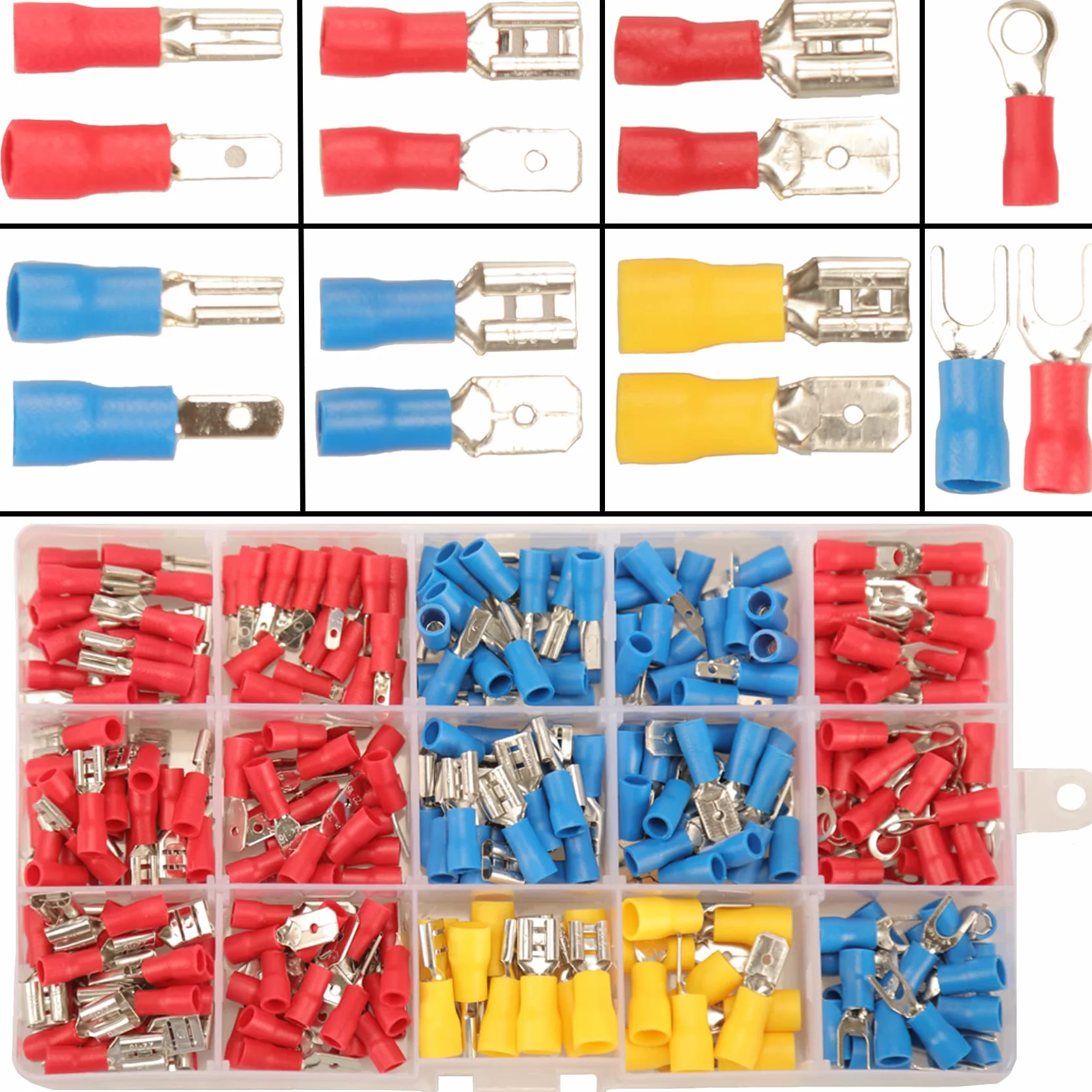 280pcs Terminales Eléctricos 15 Tipos Faston Macho/Hembra Aislados, Conectores 2.8mm 4.8mm 6.3mm Juego de Cables Crimp Connectors