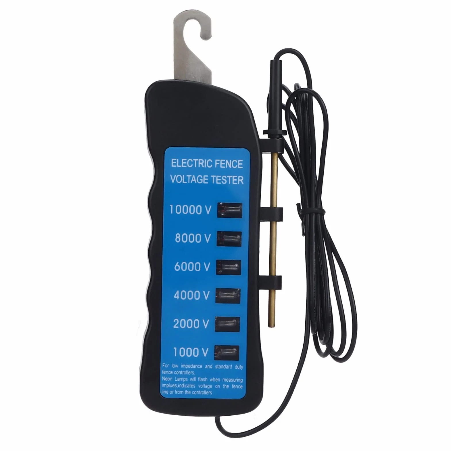 Fafeicy Probador de Cercas Eléctricas, 1000-10000V, Impermeable, con 6 Luces Indicadoras, para Granja y Ganado