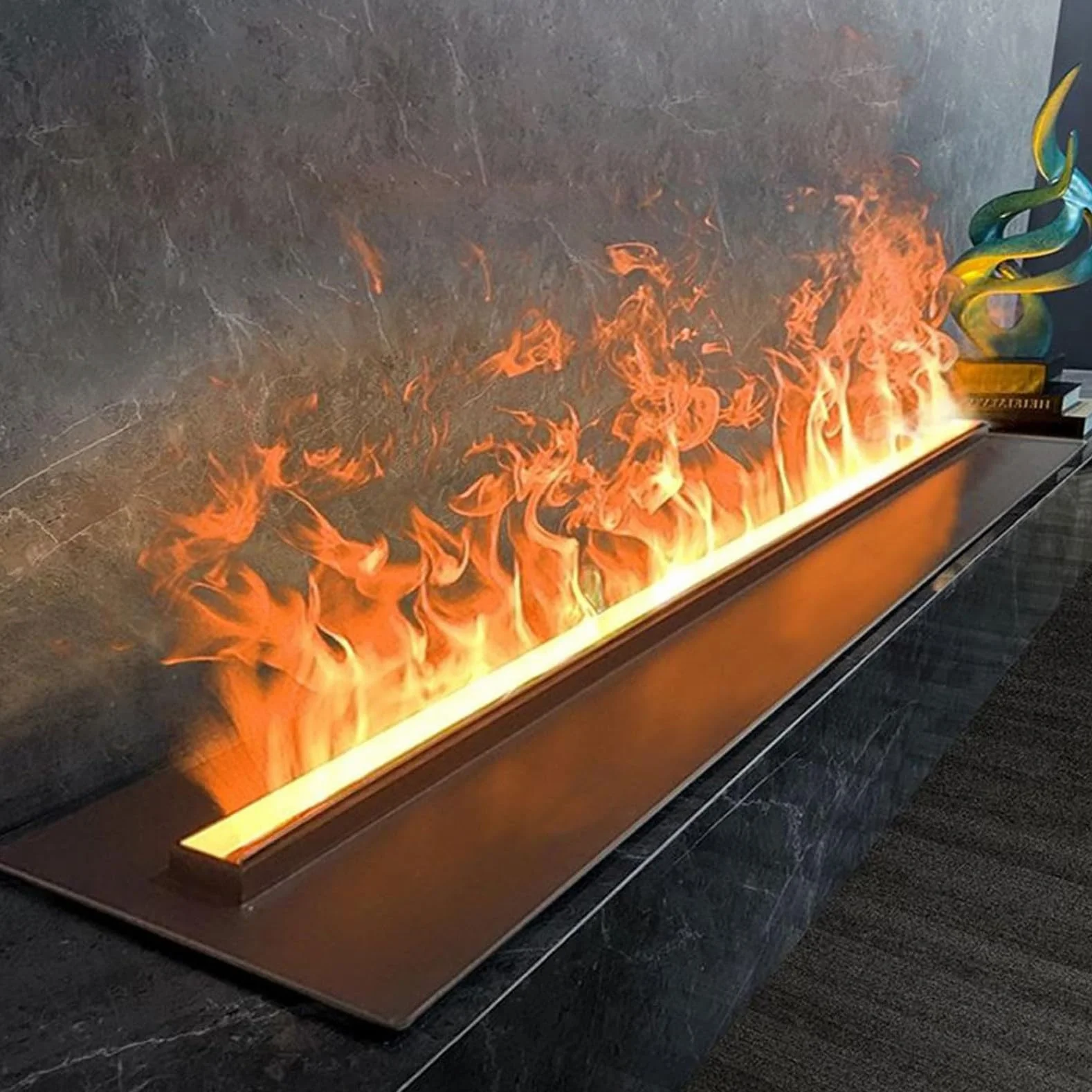 Chimenea de Vapor de Agua 3D, atomizada, con 7 Colores de Llama Ajustables y 5 Niveles de Brillo, Acero Inoxidable Cepillado, Control táctil/Remoto, 100 cm/39,3 Pulgadas