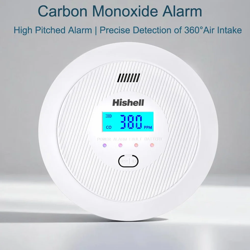Alarma detectora de monóxido de Carbono, Sensor con Vida útil de 10 años, Monitor Detector de CO con botón de Prueba y Pantalla LCD, Alarma de CO alimentada por batería para el hogar, RV