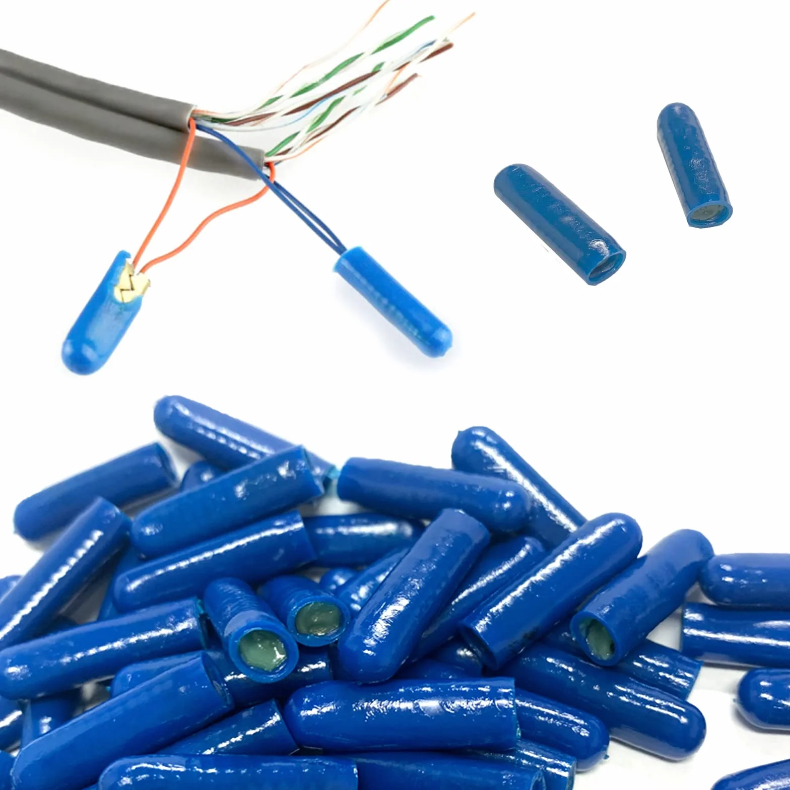 Conectores de Cable de Alambre Rellenos de Gel Tipo B, Empalme de Silicona para Alarma Telefónica para Aplicación de Bajo Voltaje, Azul (1000 Pcs)
