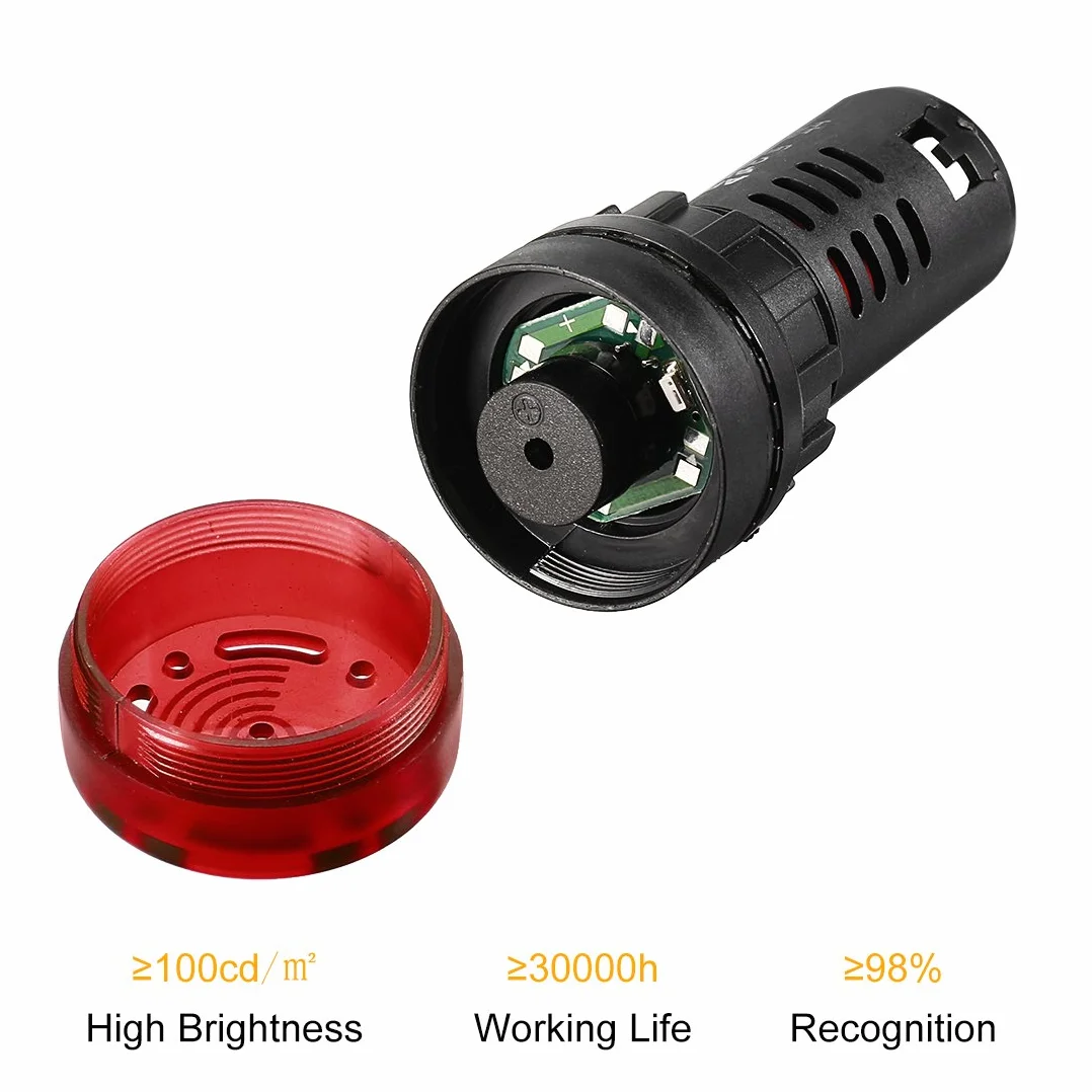 sourcing map Pilot Light AC/DC 24V Indicador de alarma intermitente LED rojo con zumbador