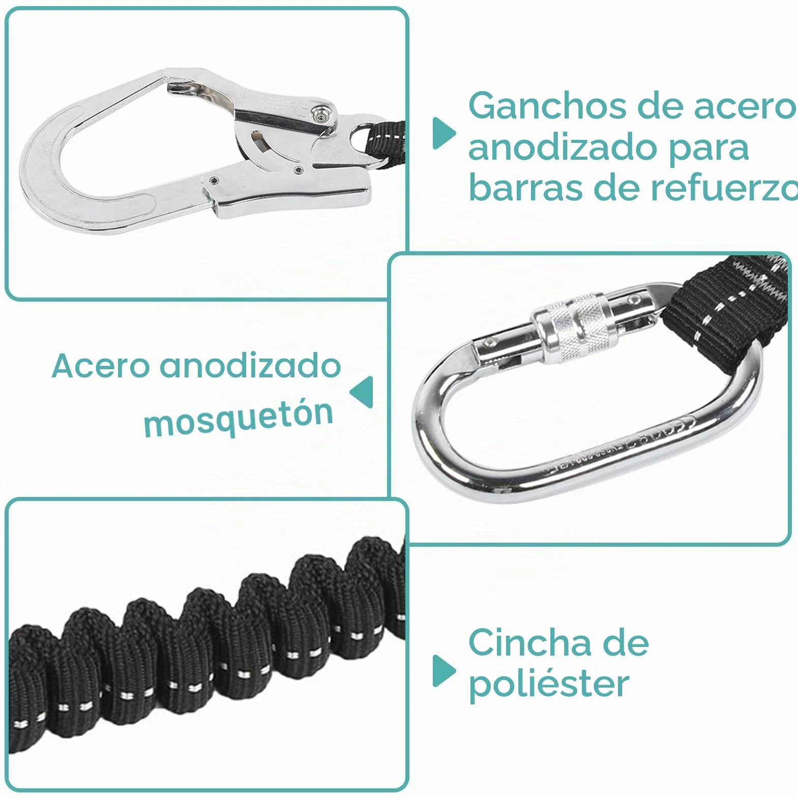 Cordón de seguridad con gancho a presión de 25 KN, correa de seguridad resistente, protección contra caídas, absorción de golpes, elástica, retráctil, arnés de correa de árbol de escalada