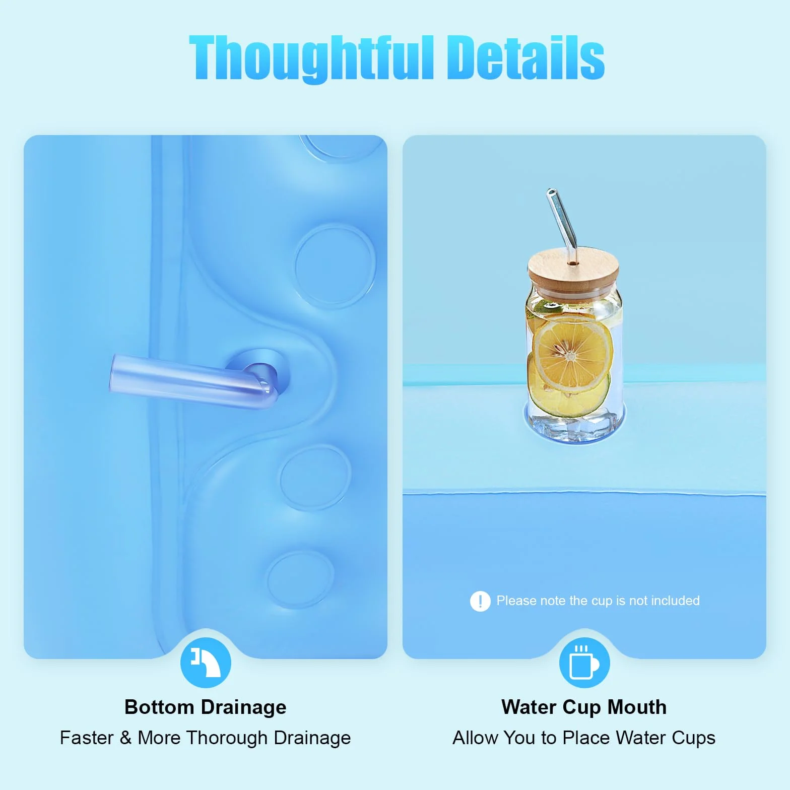 Bañera hinchable con cojín inflable, bañera de aire con soporte para bebidas, bañera plegable con función portátil plegable para adultos, adolescentes, azul