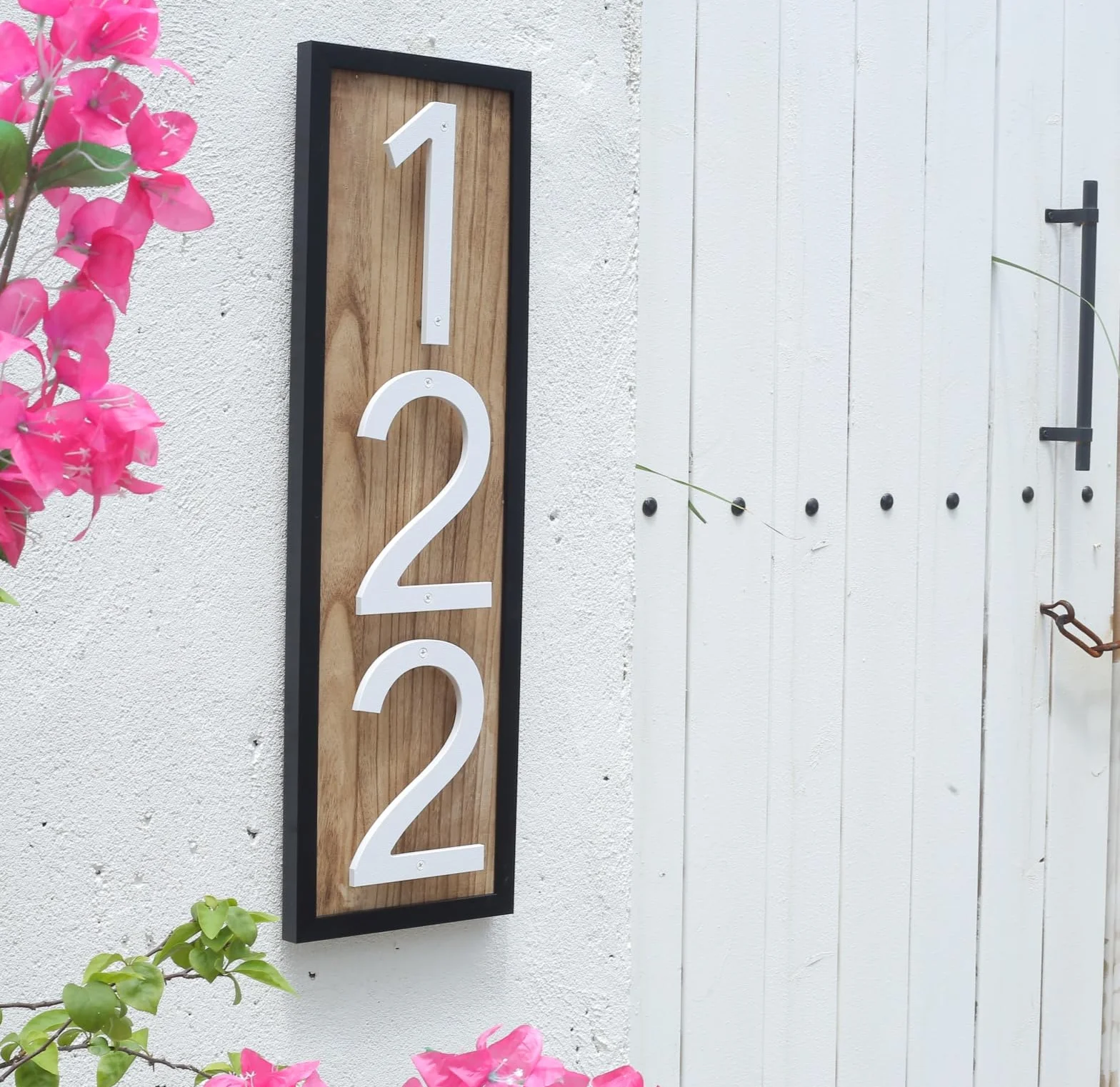 Número de casa exterior 20 cm blanco, Número grande para pared o valla con diseño moderno y efecto flotante 3D, plástico ABS resistente al clima (5)