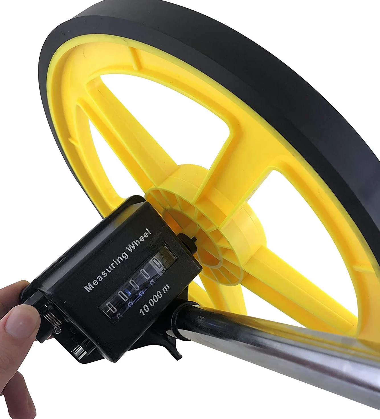PRODIAMANT Rueda de medición de distancia 0 – 9999 m [plegable e iluminada] – Rueda de medición precisa con contador, soporte y bolsa de transporte, ideal para construcción, medición y deportes