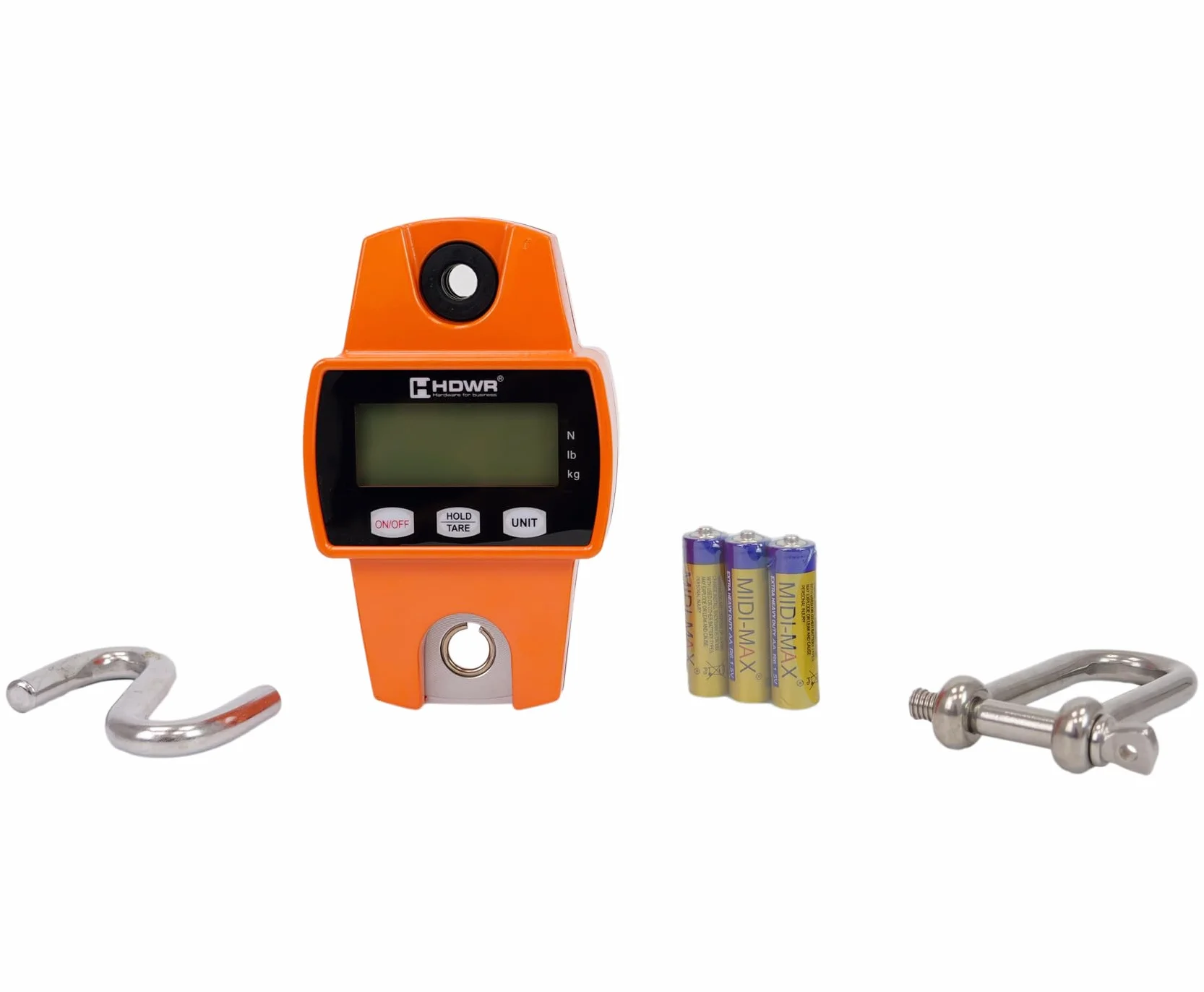 Báscula de Gancho, Gancho 300 kg/660 lb, Precisión +/- 50g, Pantalla Digital, Tara, Báscula Electrónica, Alimentación 3x AA, Tiempo de funcionamiento hasta 150h, HDWR wagPRO-H300