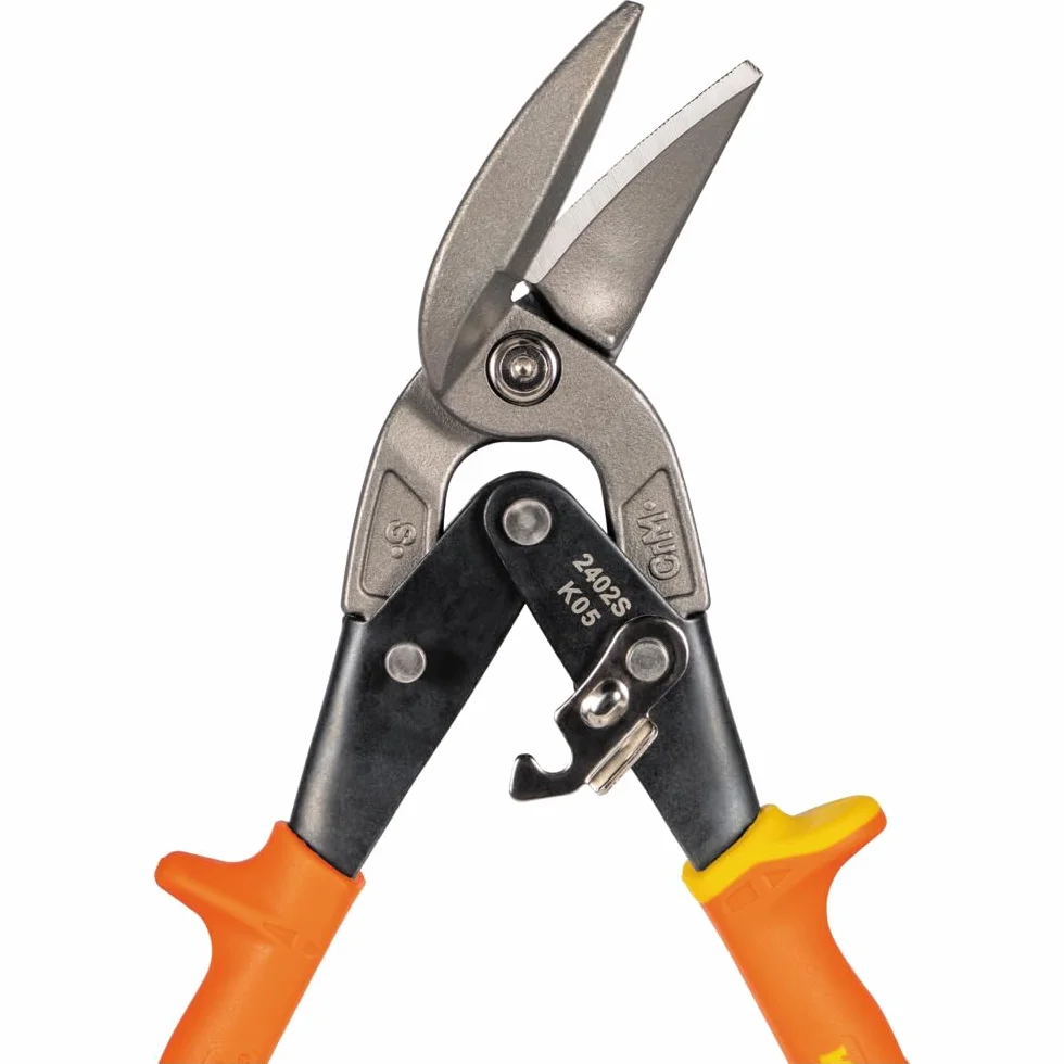 Klein Tools 2402S Tijeras de corte recto, tijeras de hojalata de aviación con hoja forjada para corte de chapa de precisión