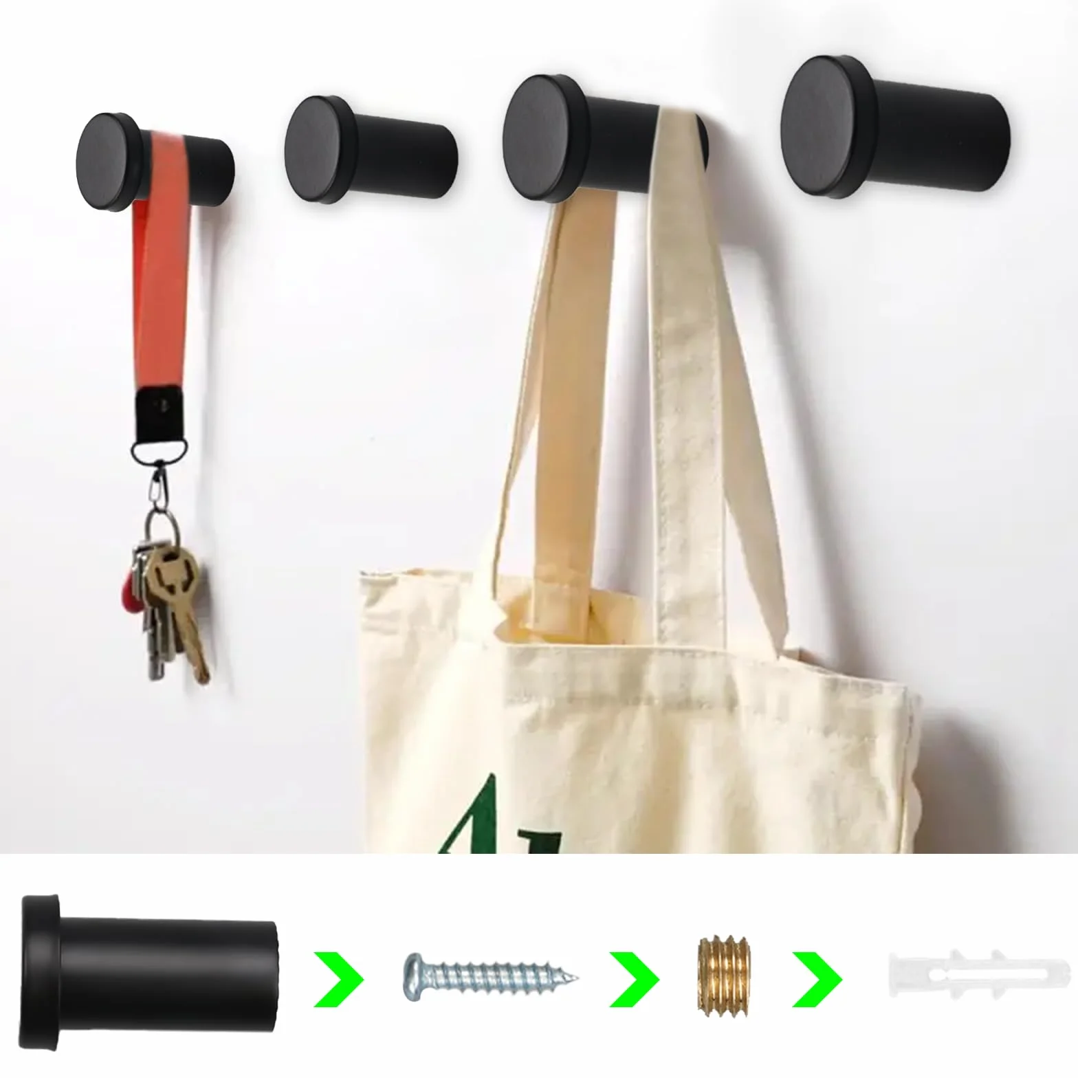 6 Piezas Gancho Pared Negro Círculo Colgador Toalla Baño, Percha Baño Acero Inoxidable 36mm, Colgador Pared Tornillo Perchas Cuelga Toallas Baño Ganchos para Abrigo Bata, Gancho Ropa con Tornillos