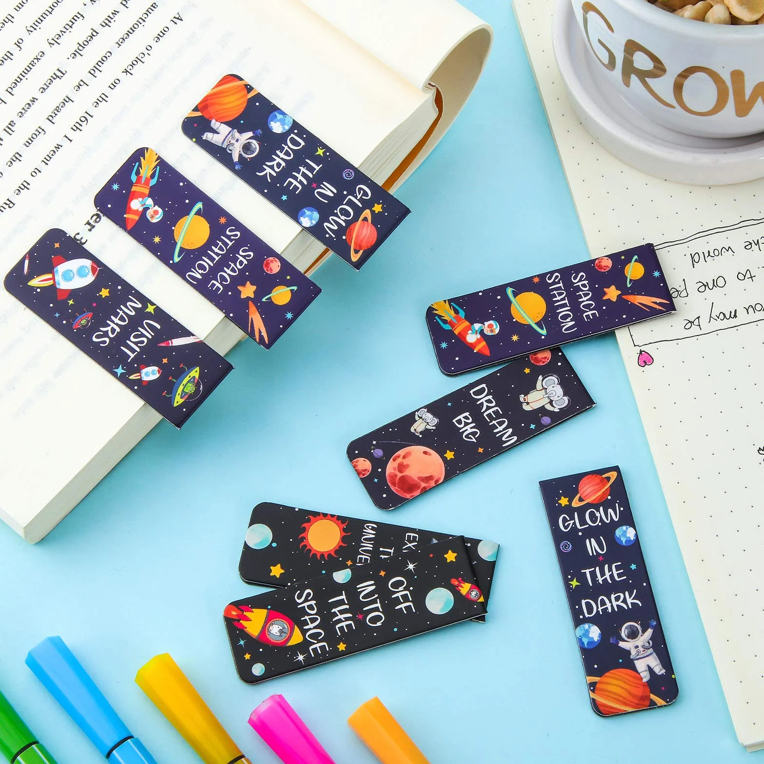 Marcadores de Libros Magnéticos 36 Piezas Tema Cielo Estrellado Planeta Lectura