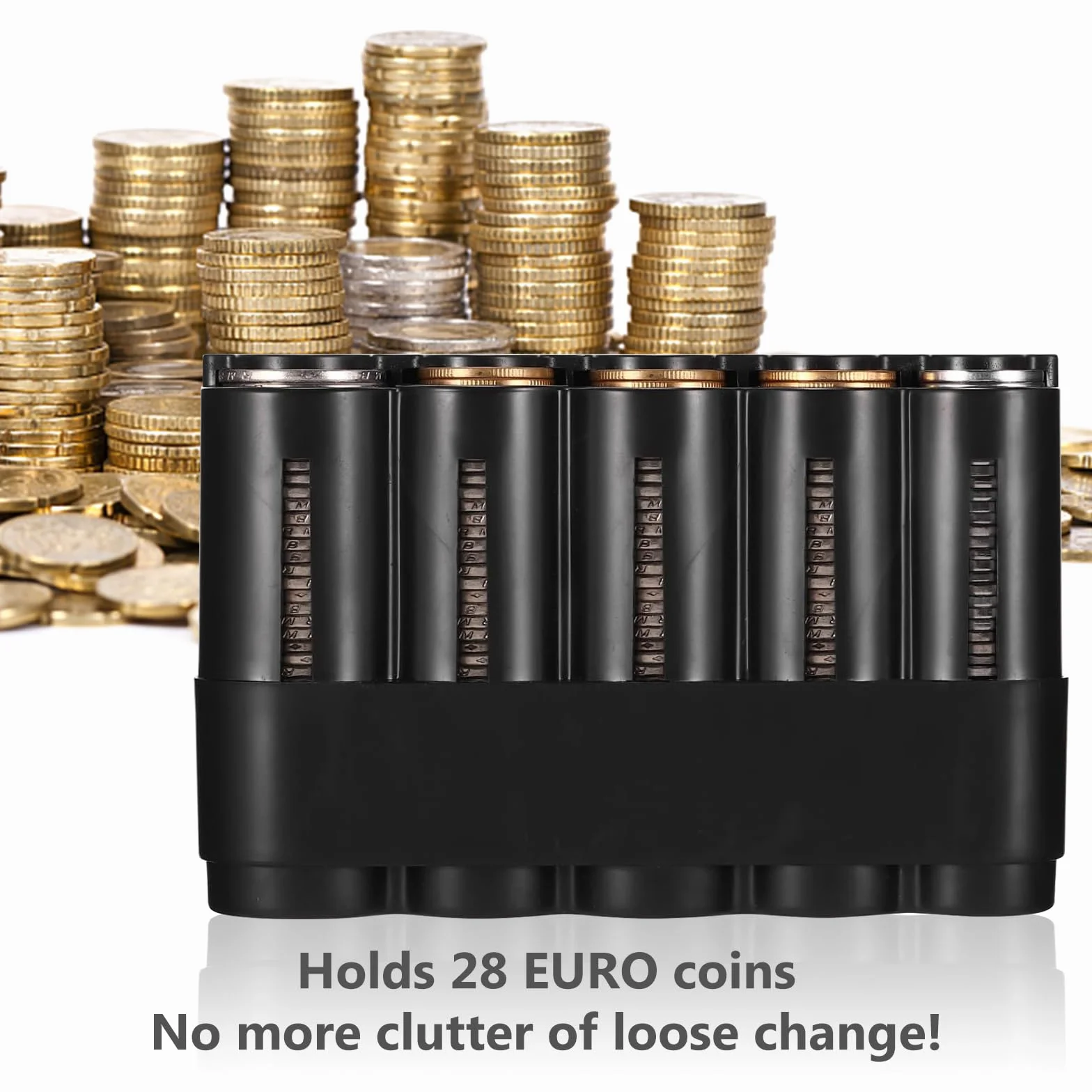 Portamonedas Compacto Clasificador Dispensador De Monedas Euro Caja Almacenamiento Soporte Negro Transparente 4pcs
