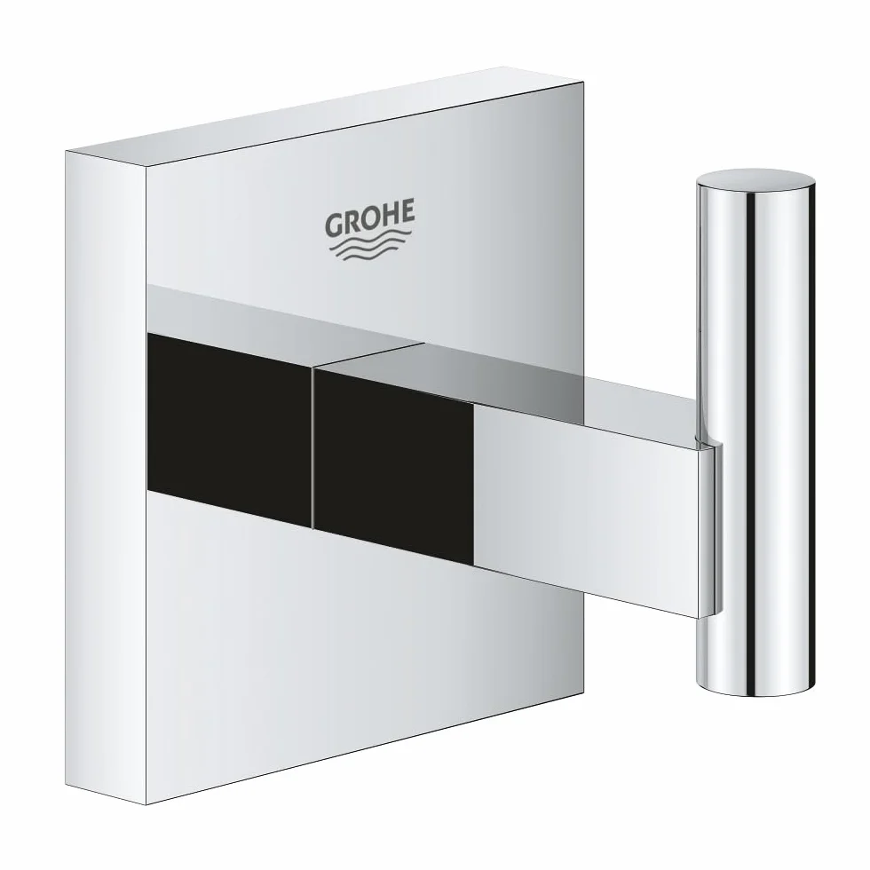 GROHE Start Cube QuickFix - Colgador de baño individual, cromo, para pegar (pegamento QuickGlue A1) o atornillar, ref. 40961000