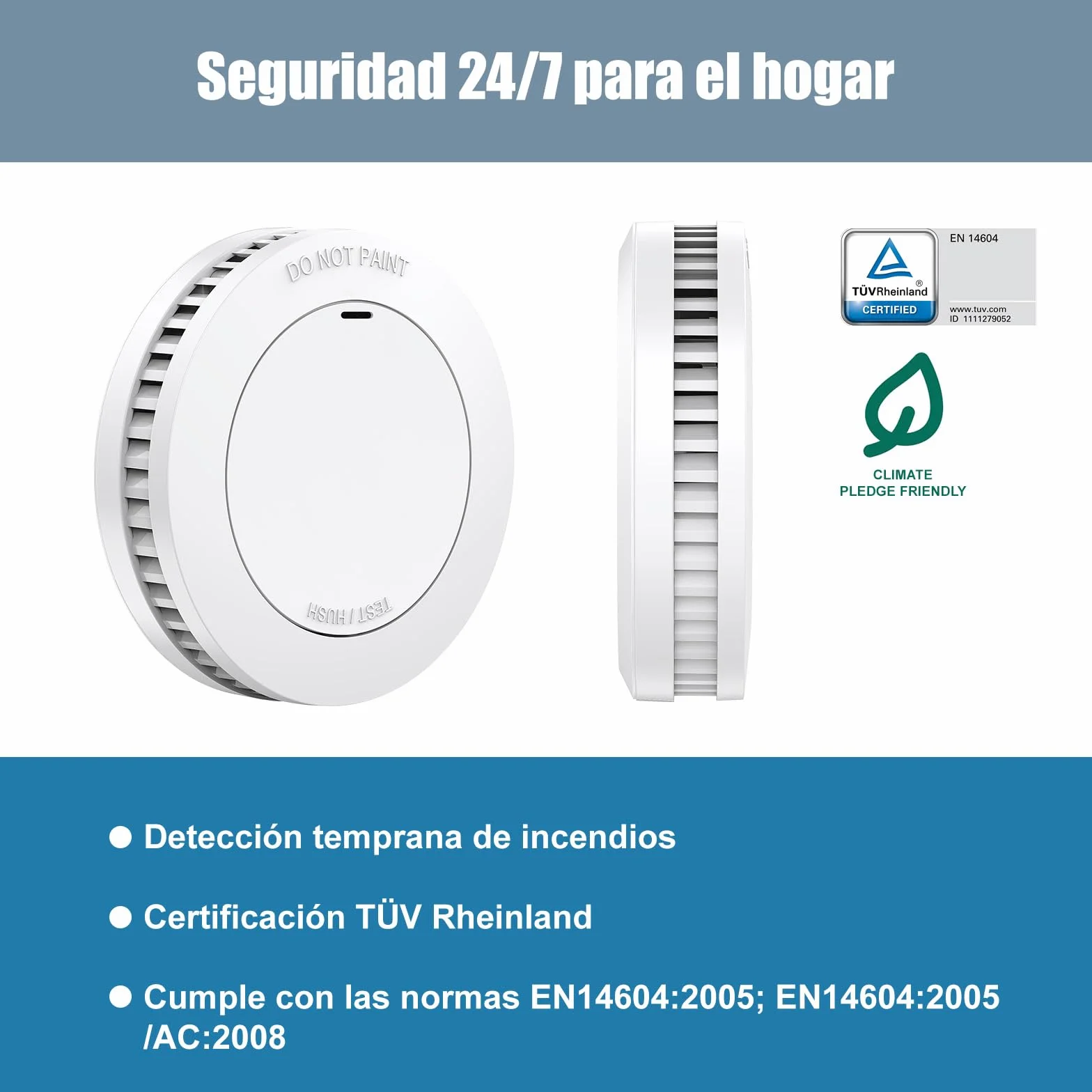 Detector de Humo de 10 años con Soporte magnético, Detector de Incendios sin LED Parpadeante, Alarma Audible de 85 dB, función de Silencio, pequeña Alarma de Incendio Blanco, EN14604