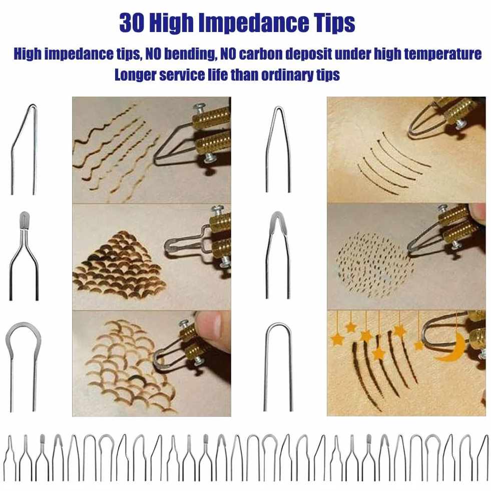 Máquina Pirograbado Madera Profesional - Kit Lápiz Quemador Pirografo | Bolígrafo Doble | Temperatura Regulable | 30 Puntas | para Adulto Principiante Cuero Grabar Manualidades