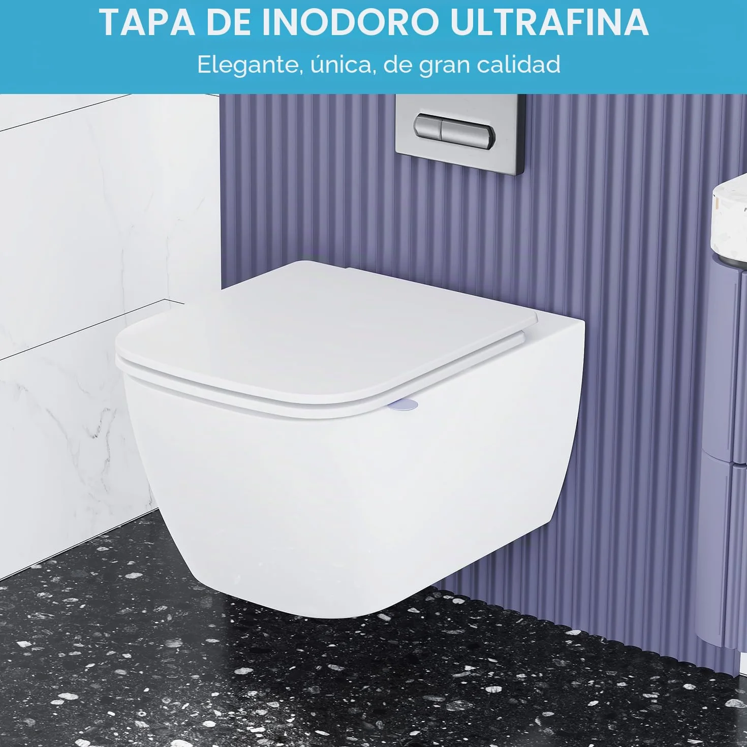 Asiento de WC Cuadrado Softclose Blanco(CORTO), Tapa de WC Duroplast Antirayaduras, Asiento Desmontable Quick Release, Fácil de Limpiar, Incluye plantilla de Instalación, 42,3 x 36,1 cm