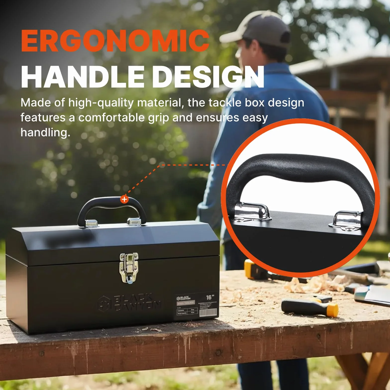 Black Canyon Caja de herramientas de 16 pulgadas, caja de herramientas de metal, acero al carbono, portátil y con candado, 4 almohadillas antideslizantes, ideal para remolques, mecánicos, bricolaje