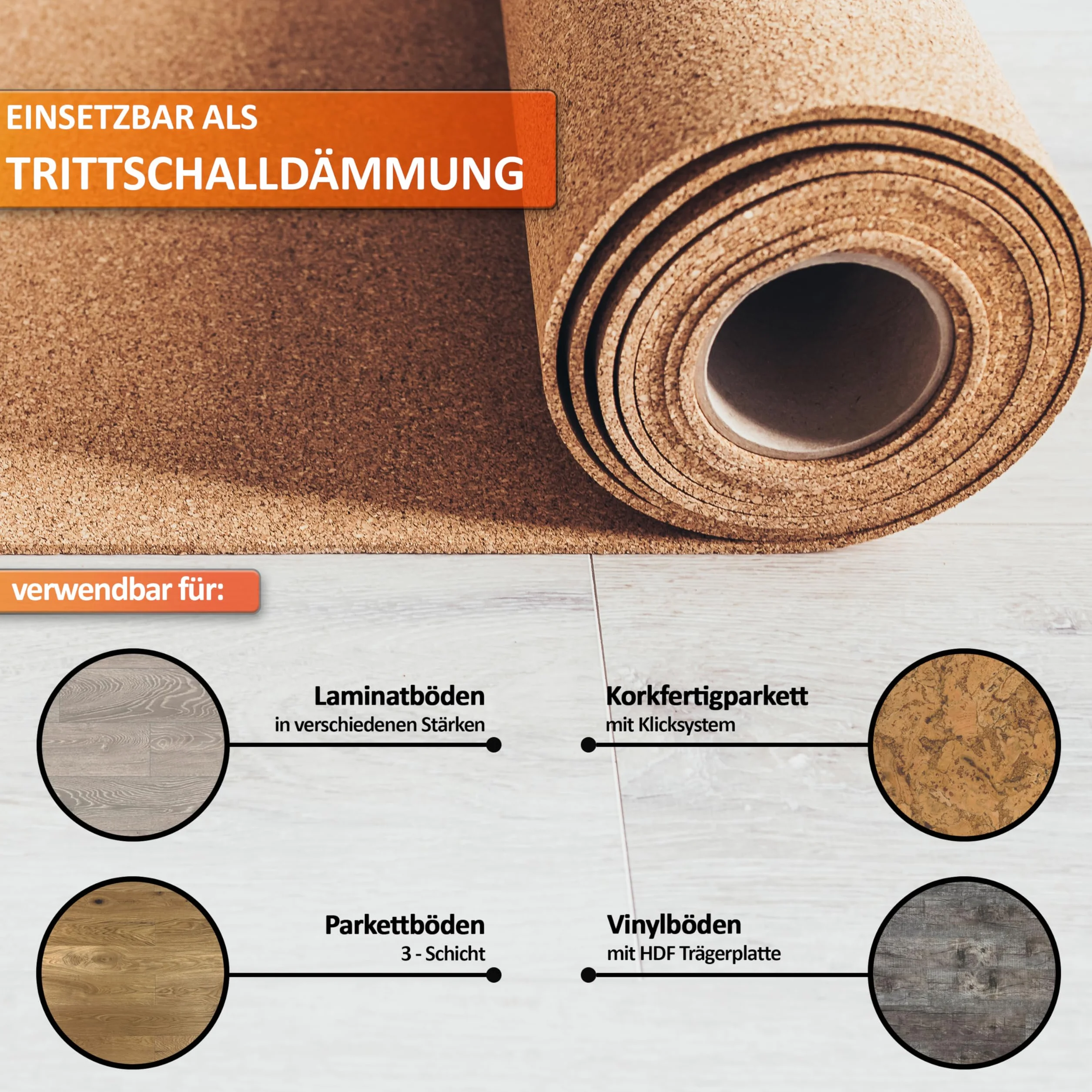Base de corcho TRECOR aislante del ruido de impacto - 2 mm de espesor - Para suelos laminados y de parquet - Compra (20 m²)
