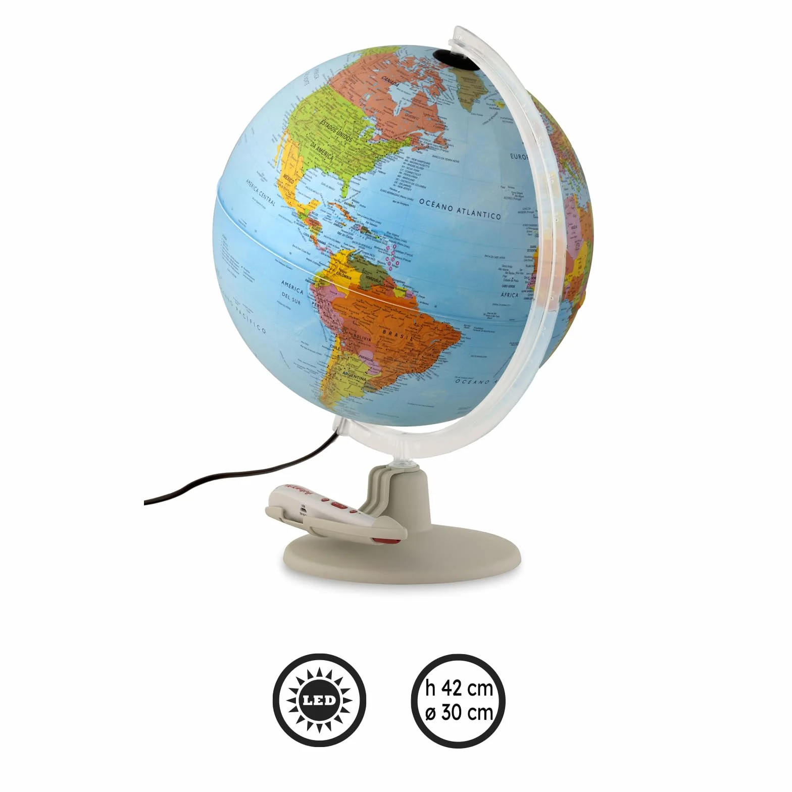 Tecnodidattica - Parlamondo | Globo Terráqueo Interactivo para Niños y Jóvenes | Globo Luminoso y Giratorio | Bolígrafo de Música con Audio | 6 Idiomas | Cartografía Política | Diámetro de 30 cm