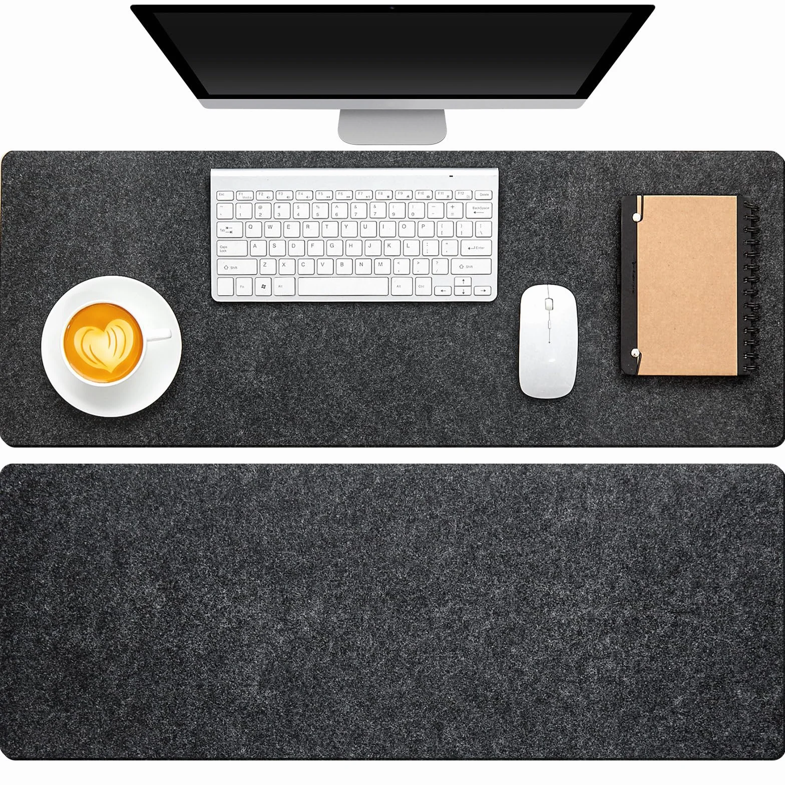 Panelee 2 Alfombrillas de Escritorio de Fieltro de 80 x 30 cm Protectoras Grandes Almohadilla de Escritorio Antideslizante Tapete de Protección de Mesa Minimalista para Oficina Teclado, Gris Negro