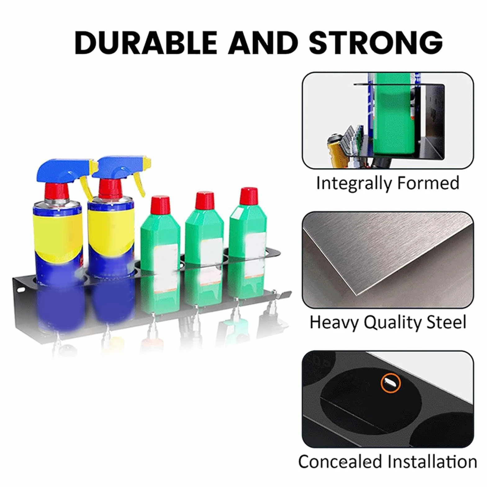 Estante de Almacenamiento para Botellas de Spray, Organizador de Botellas de Spray Montado en la Pared con 5 Agujeros y 6 Ranuras, Gancho para Botellas de Spray, Colgador de