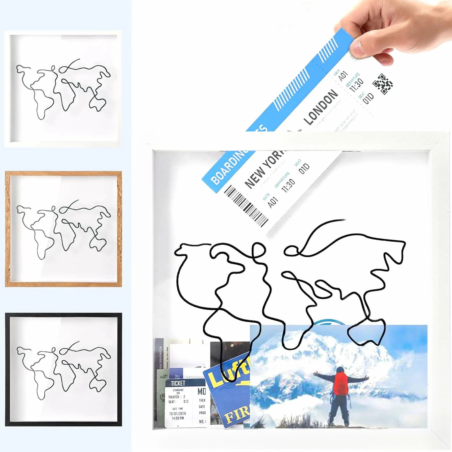 Shadow Box Frame 20x20cm Adventure Archive Box Wooden Memory Box Blanco