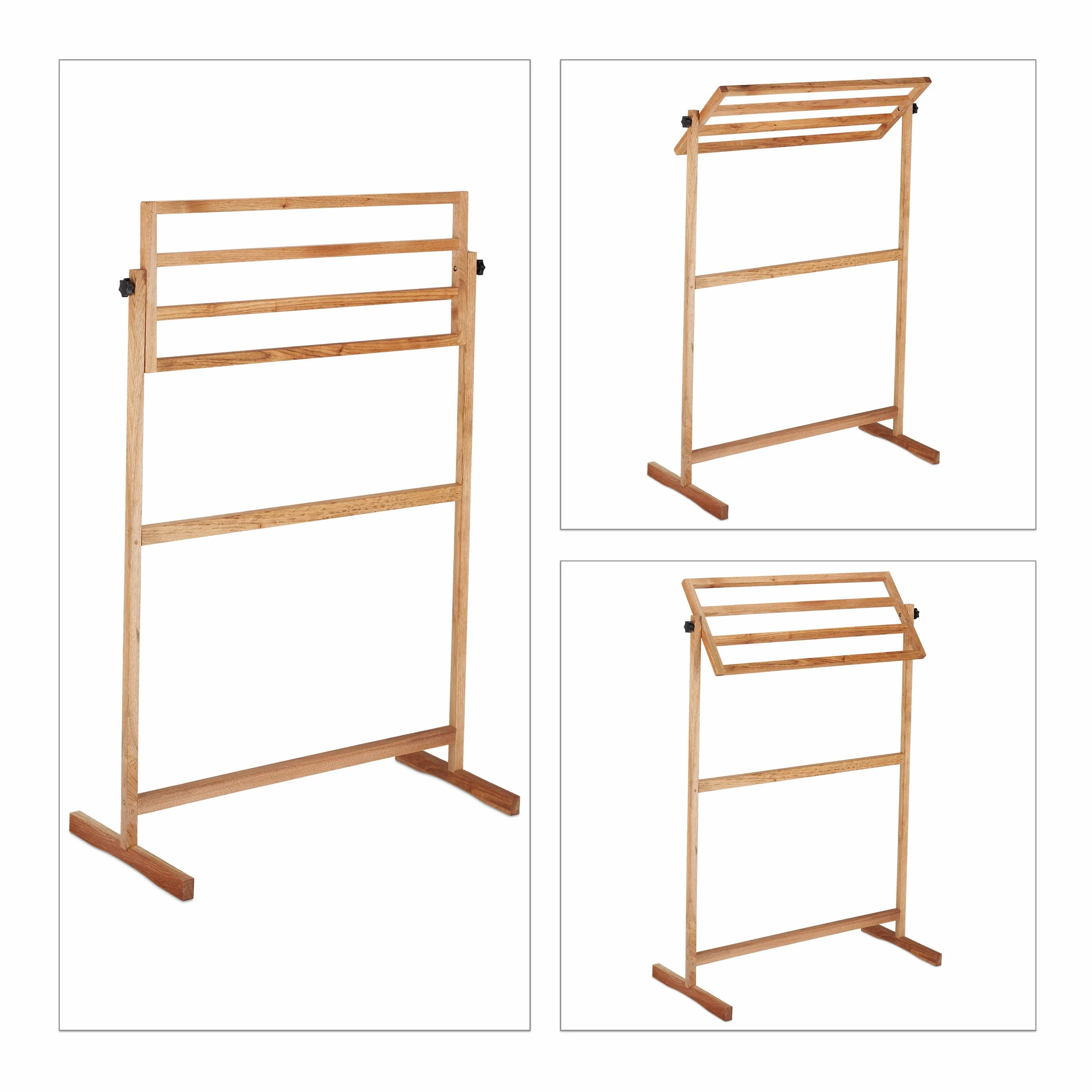 Relaxdays Portatoallas de Pie Madera de Nogal, Toallero con 4 Barras, 98 x 66 x 31 cm, Colgador Toallas, Color Natural
