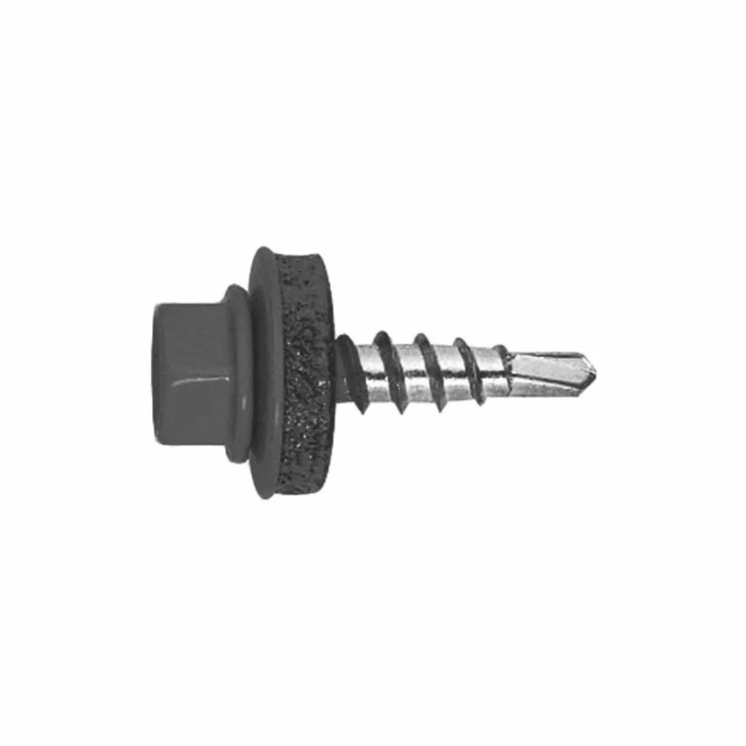 Index AFPG144828 - Tornillo punta broca reducida cubierta metal-madera + arandela P-14 4,8x28 RAL 8019